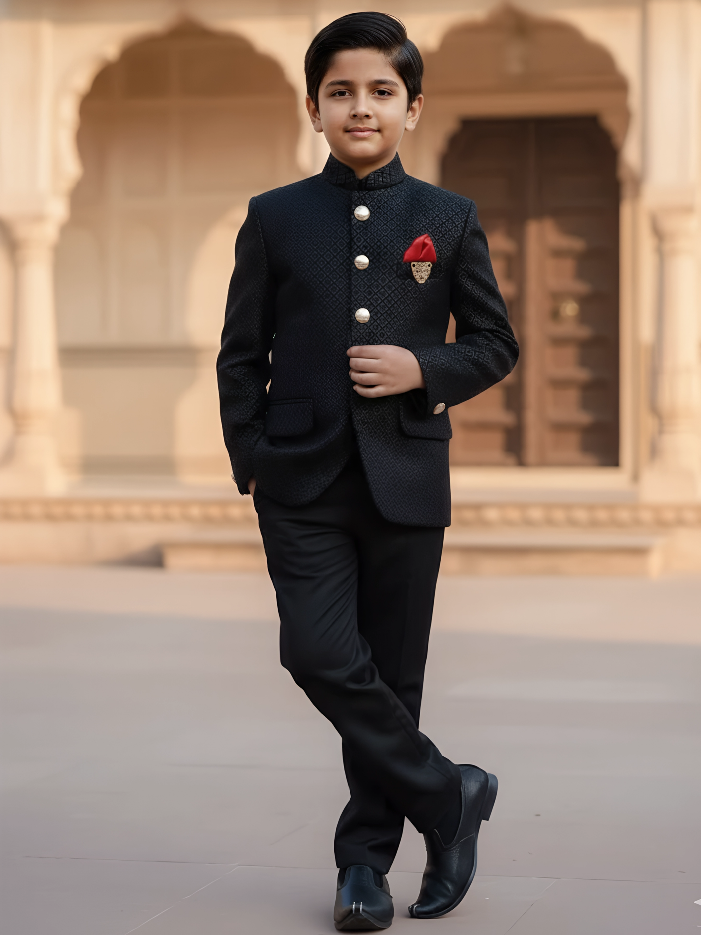 Boys' Midnight Black Embroidered Jodhpuri Coat Suit Set