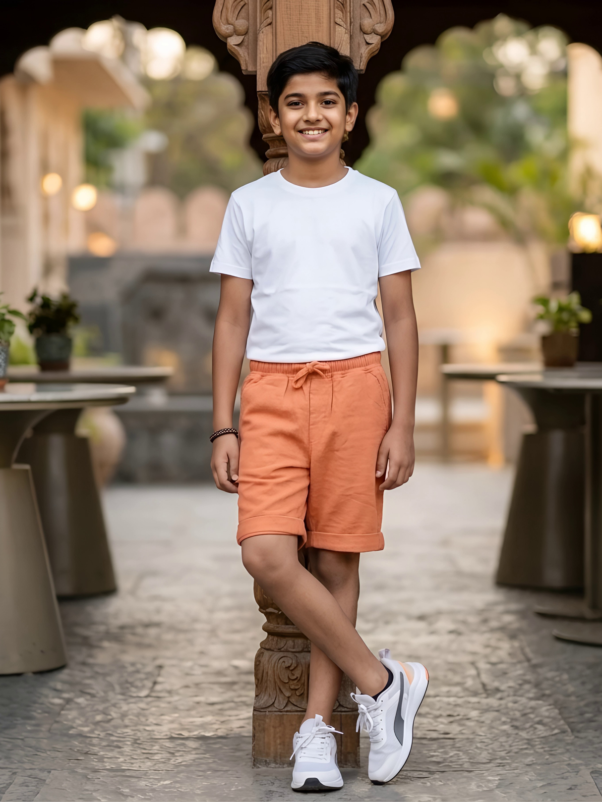 Boys' Vibrant Orange Casual Cotton Shorts