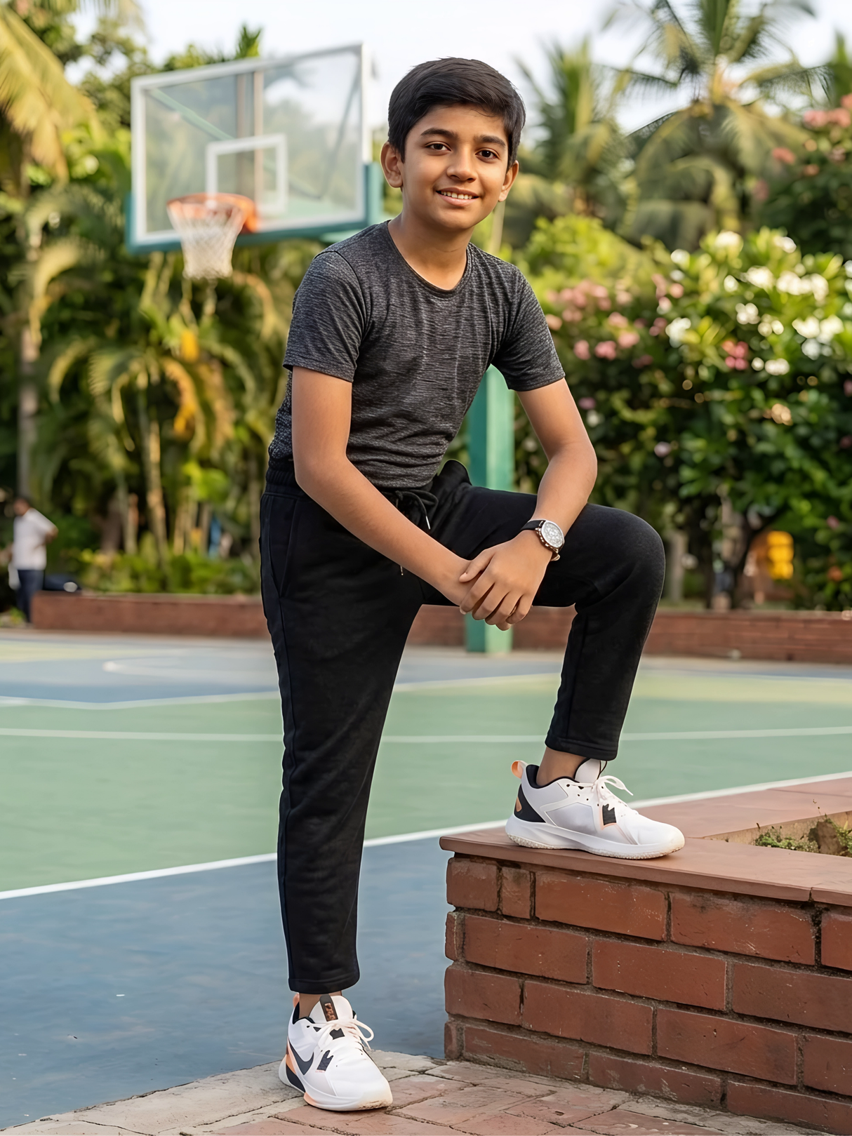 Boys Premium Black Cotton Knit Drawstring Pants