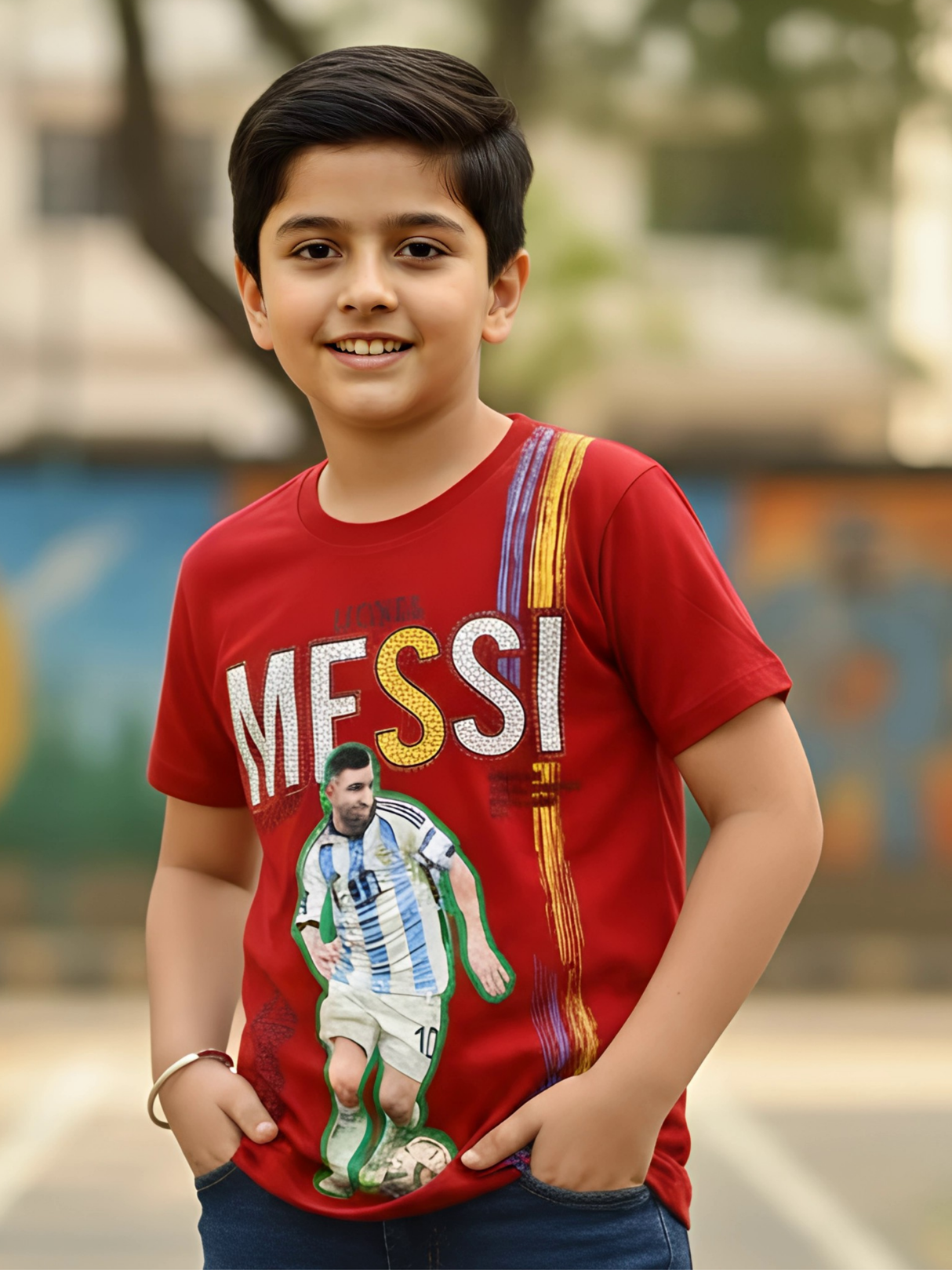 Boys' Red Messi Graphic Print T-Shirt