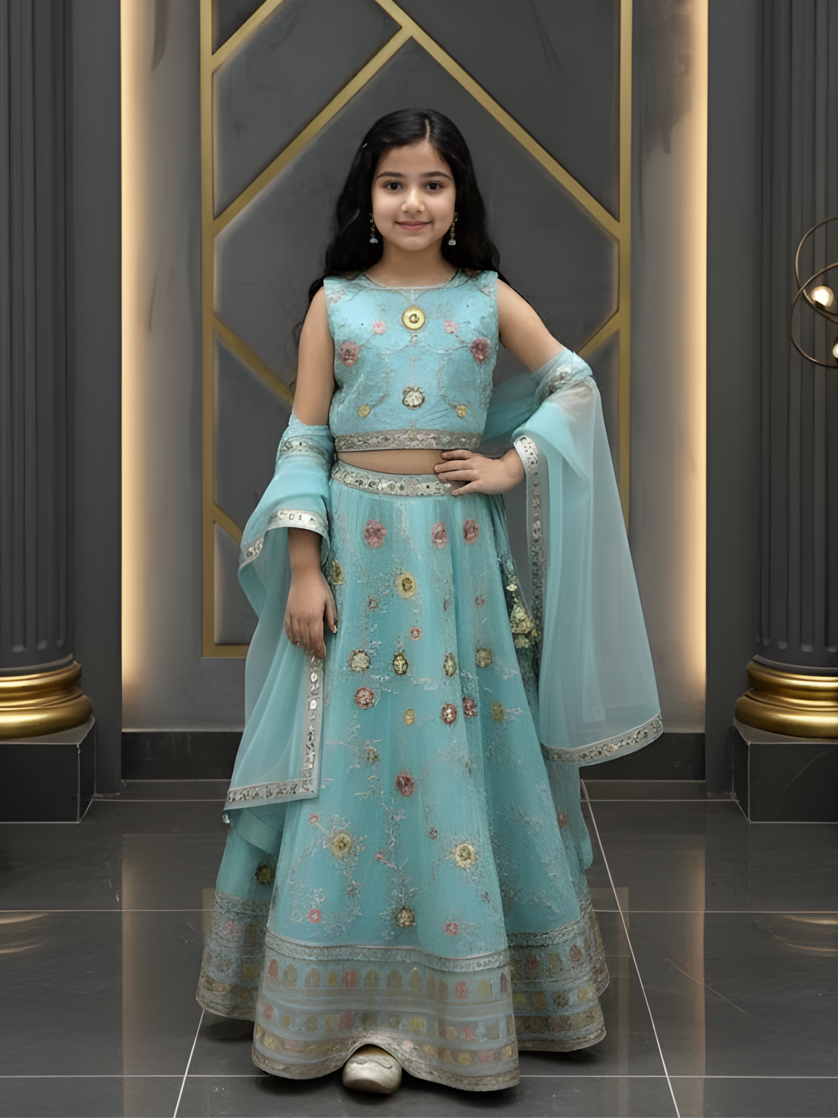 Girls Green Lehenga Choli with Dupatta