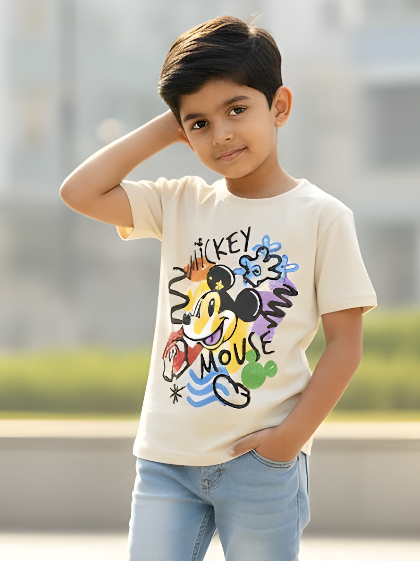 Boys' Disney Mickey Mouse "Doodle" Graphic T-Shirt - Cream