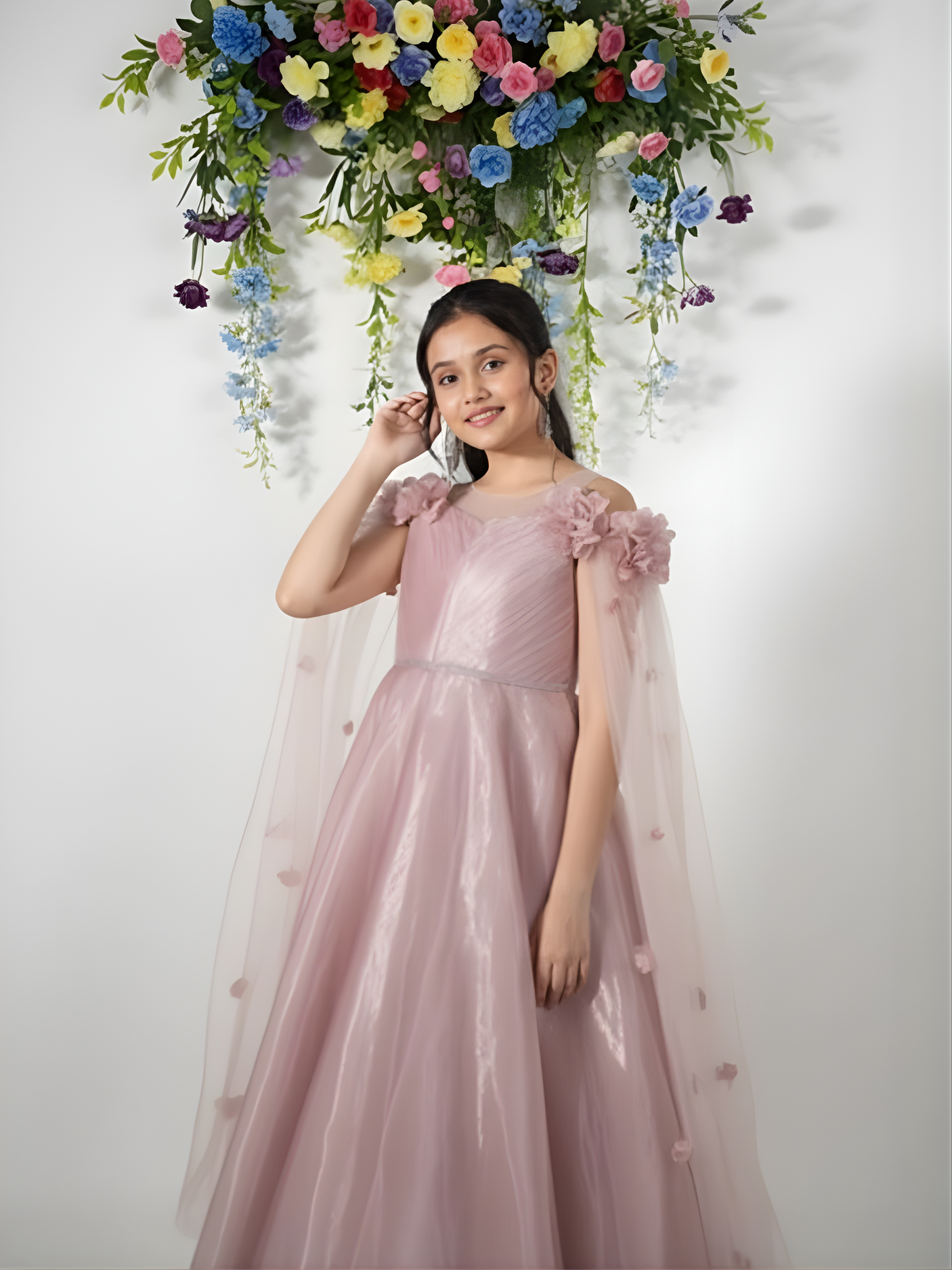 Girls Party Heavy Western Gown With Work - Peach