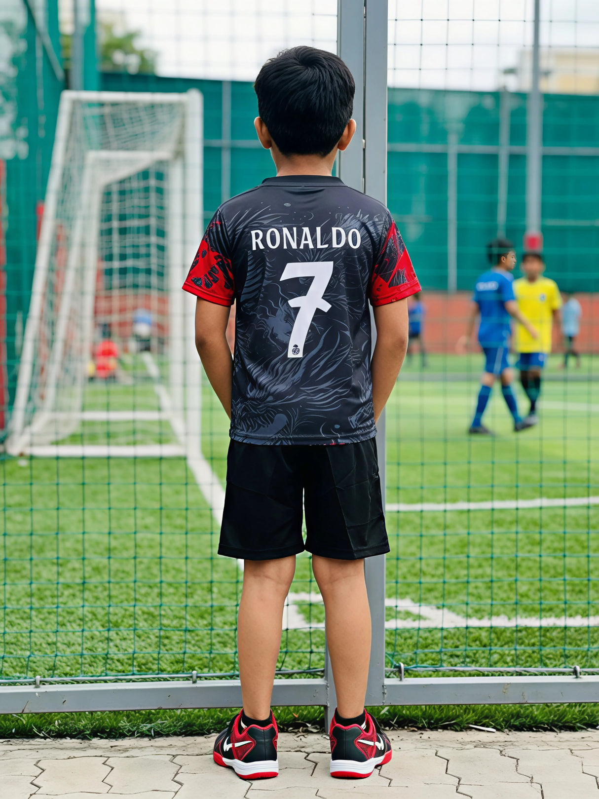 Boys' Real Madrid Inspired Black Football Sports Co-ord Set.