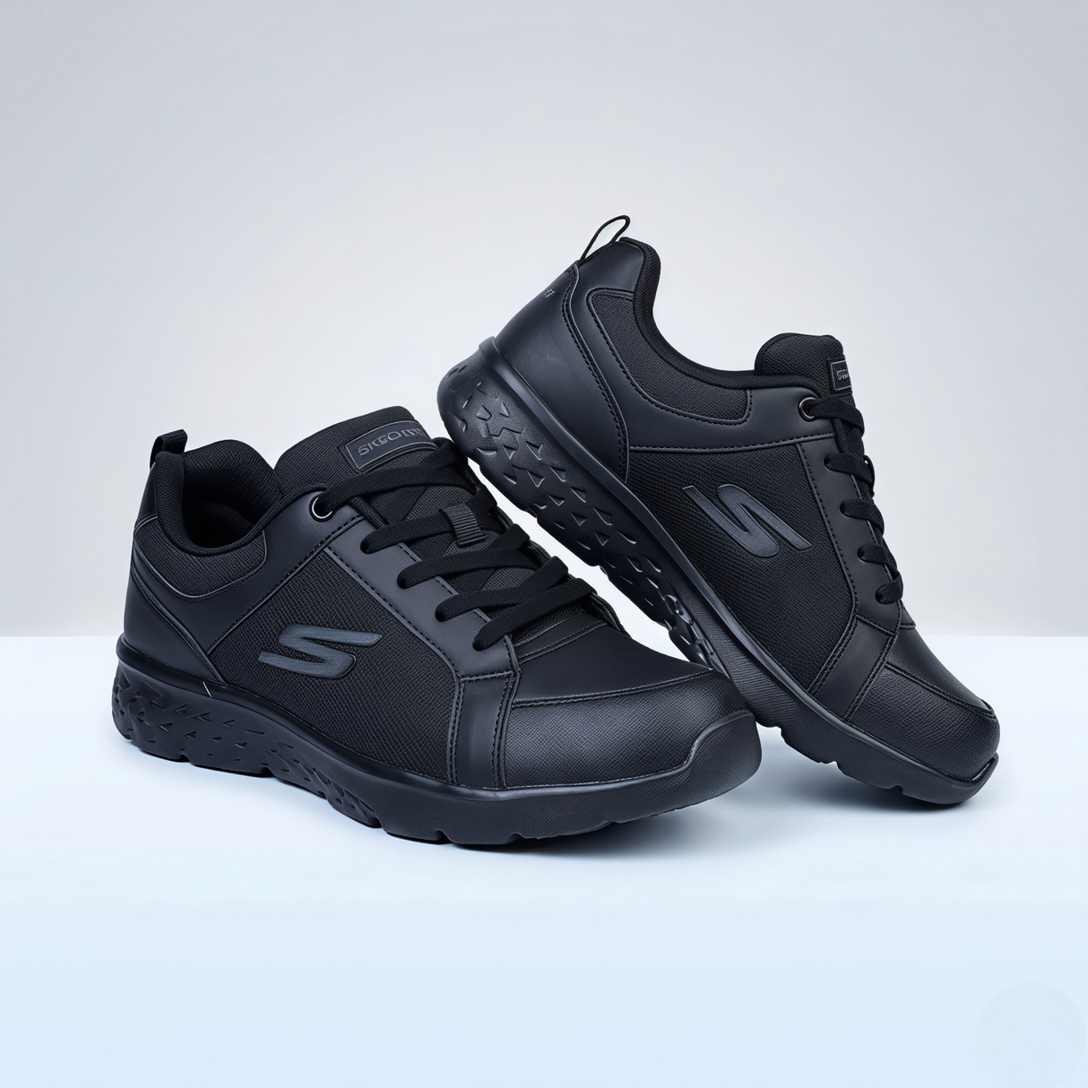 Skechers Unisex Black Lace-Up School Shoes.