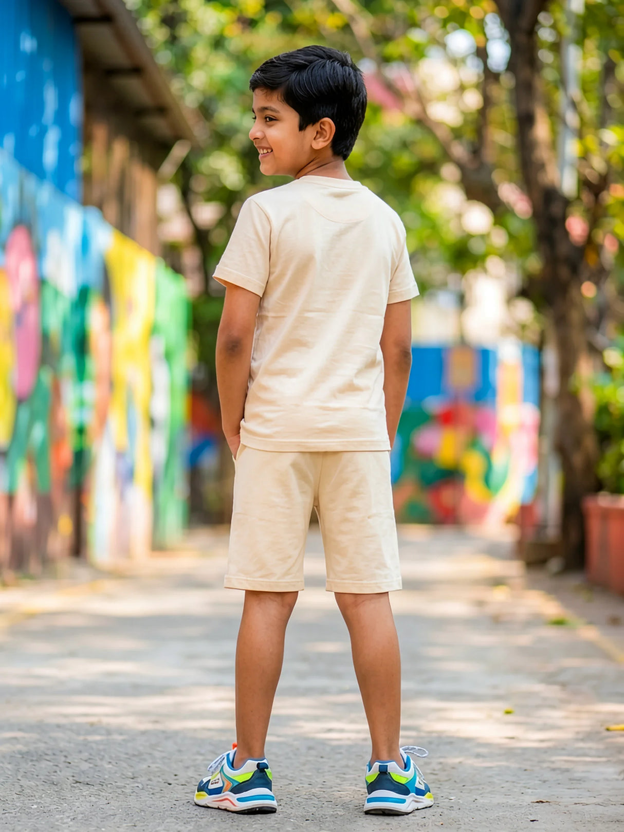 Boys Cream "America's Team" Printed T-Shirt & Shorts Co-ord Set