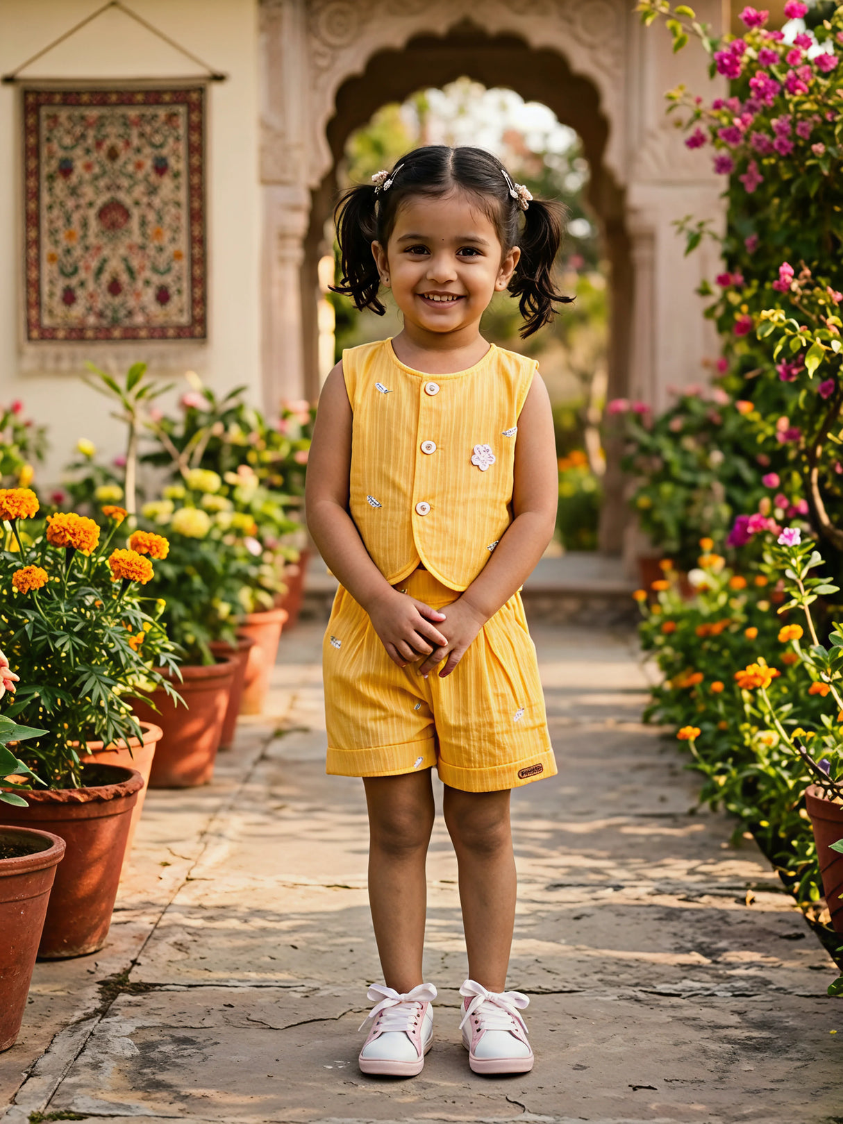 Vibrant Yellow Embroidered Cotton Co-ord Set