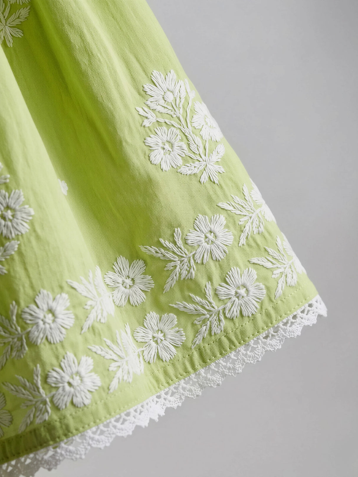 Girls' Lime Green Chikankari Embroidered Dhoti Set