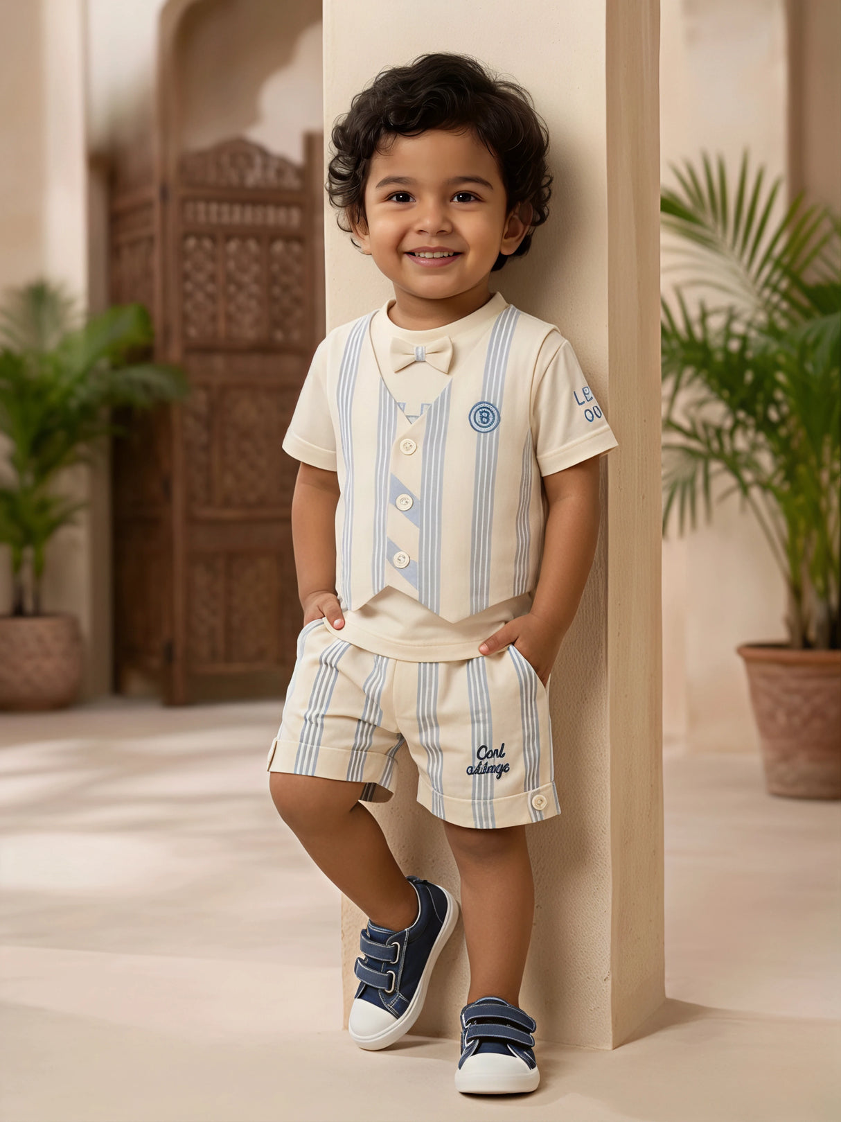 Boys’ Sky Blue Striped Vest & Shorts Coordinate Set
