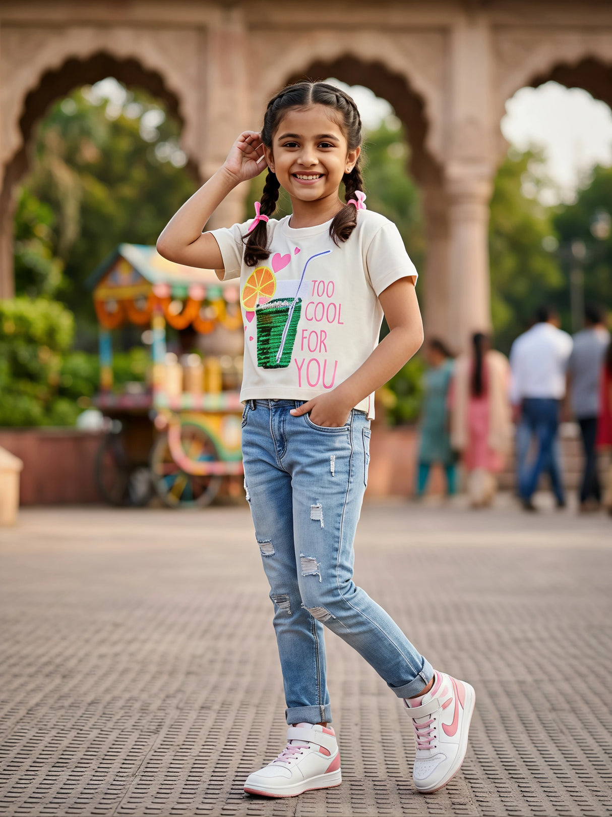 Girls Cream "Too Cool For You" Graphic Tops