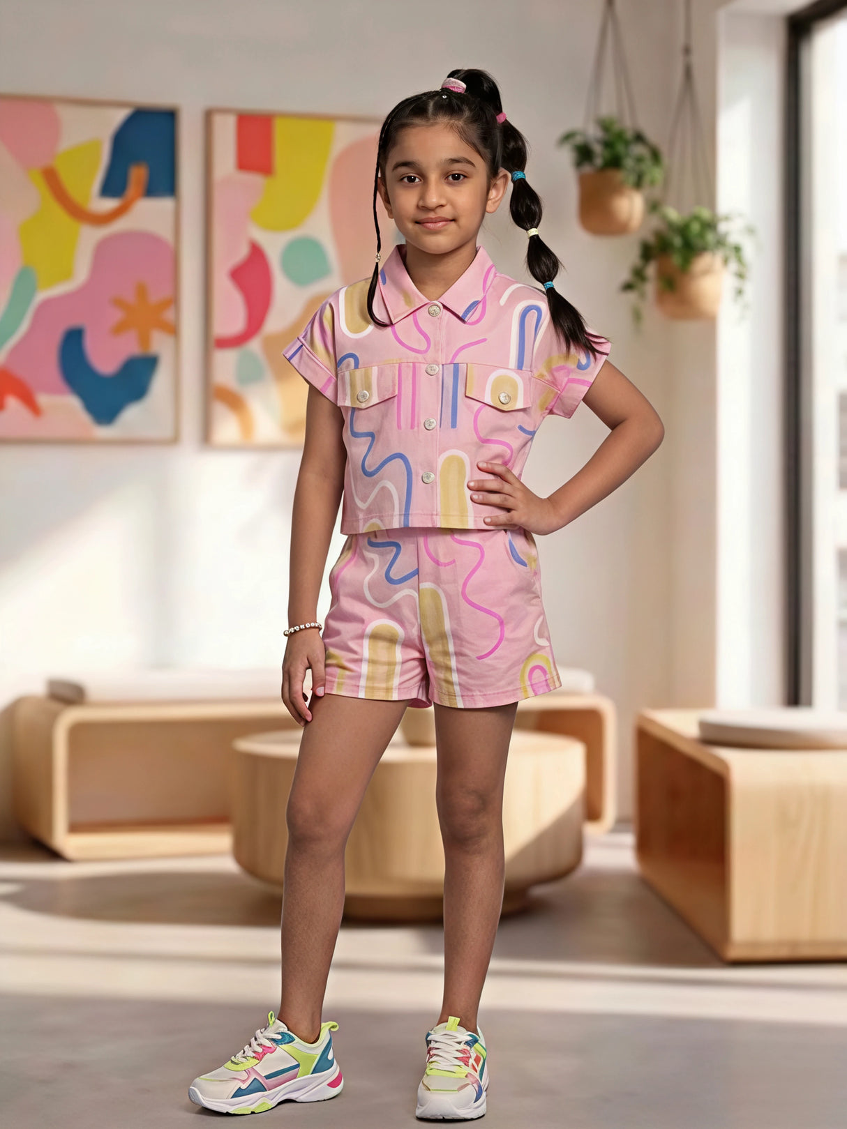 Girls' Pastel Pink Cotton Coordinate Set - Two-Piece Summer Outfit
