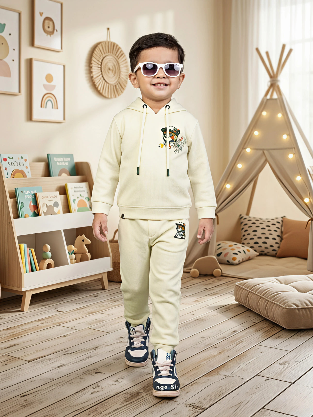Boys Cream Hoodie & Jogger Set