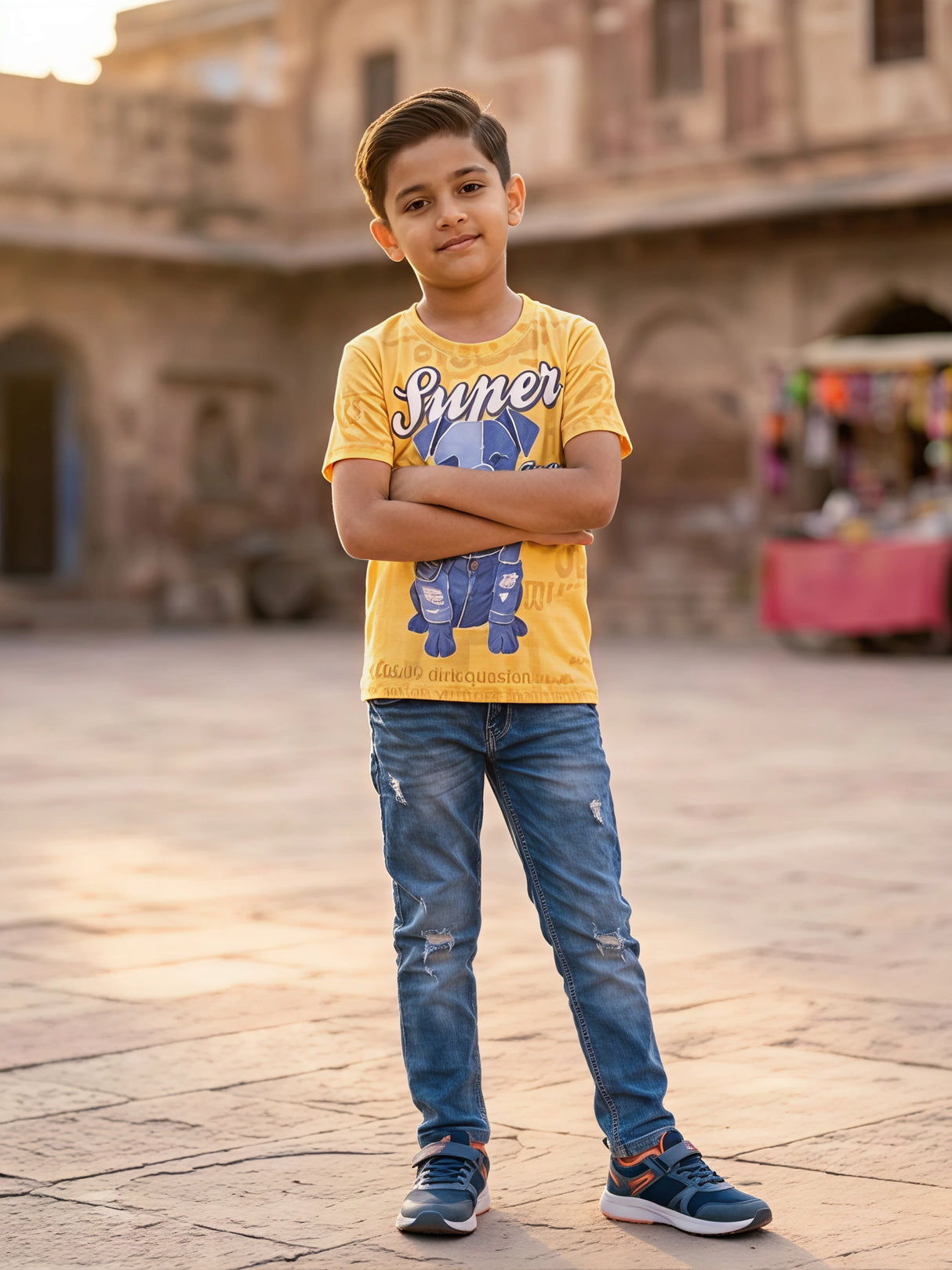 Boys Yellow Graphic Print Cotton T-Shirt