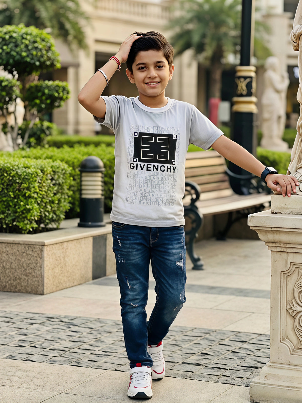 Boys Premium White Designer Print T-Shirt