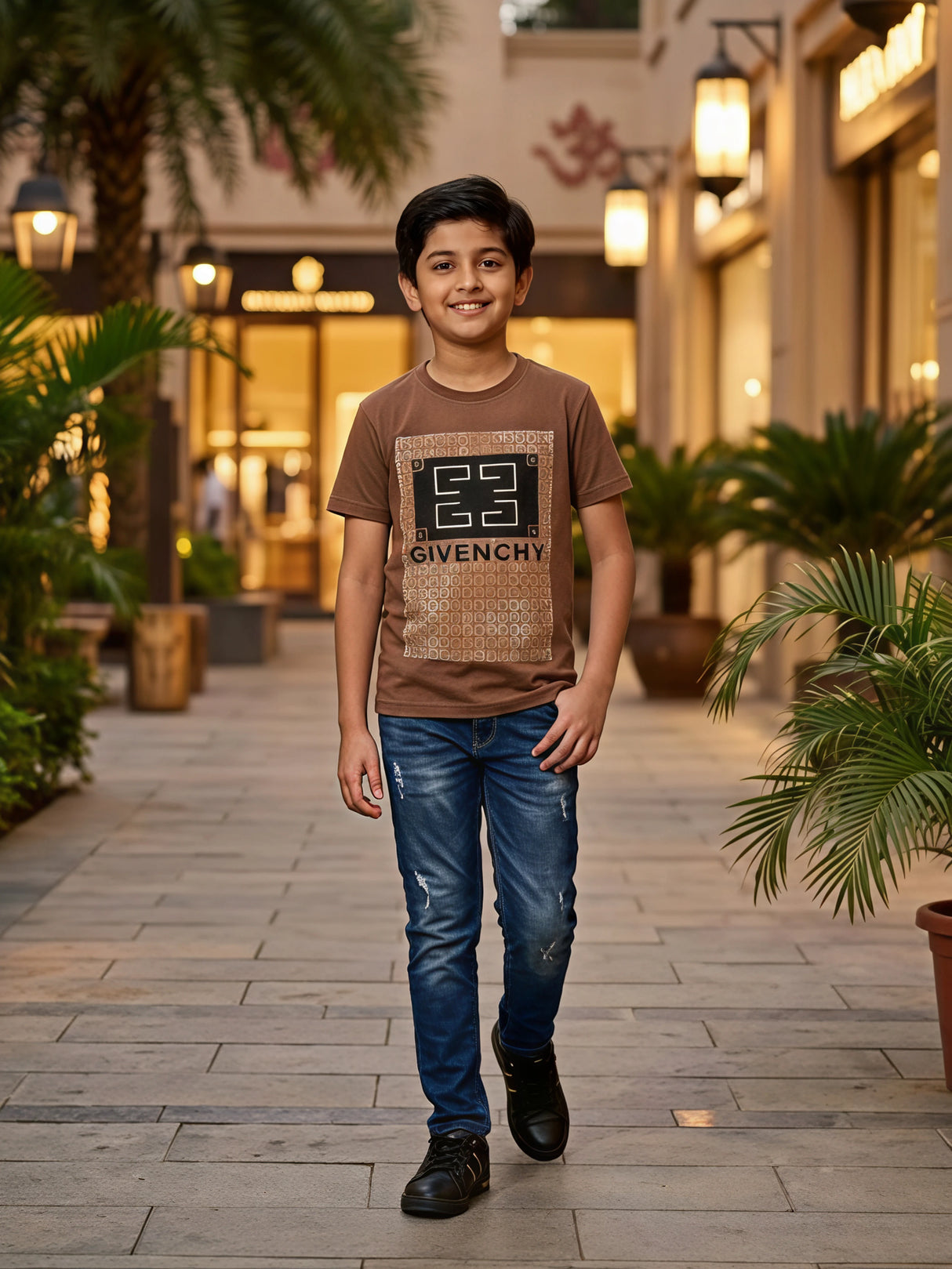 Boys Brown Graphic Print T-Shirt