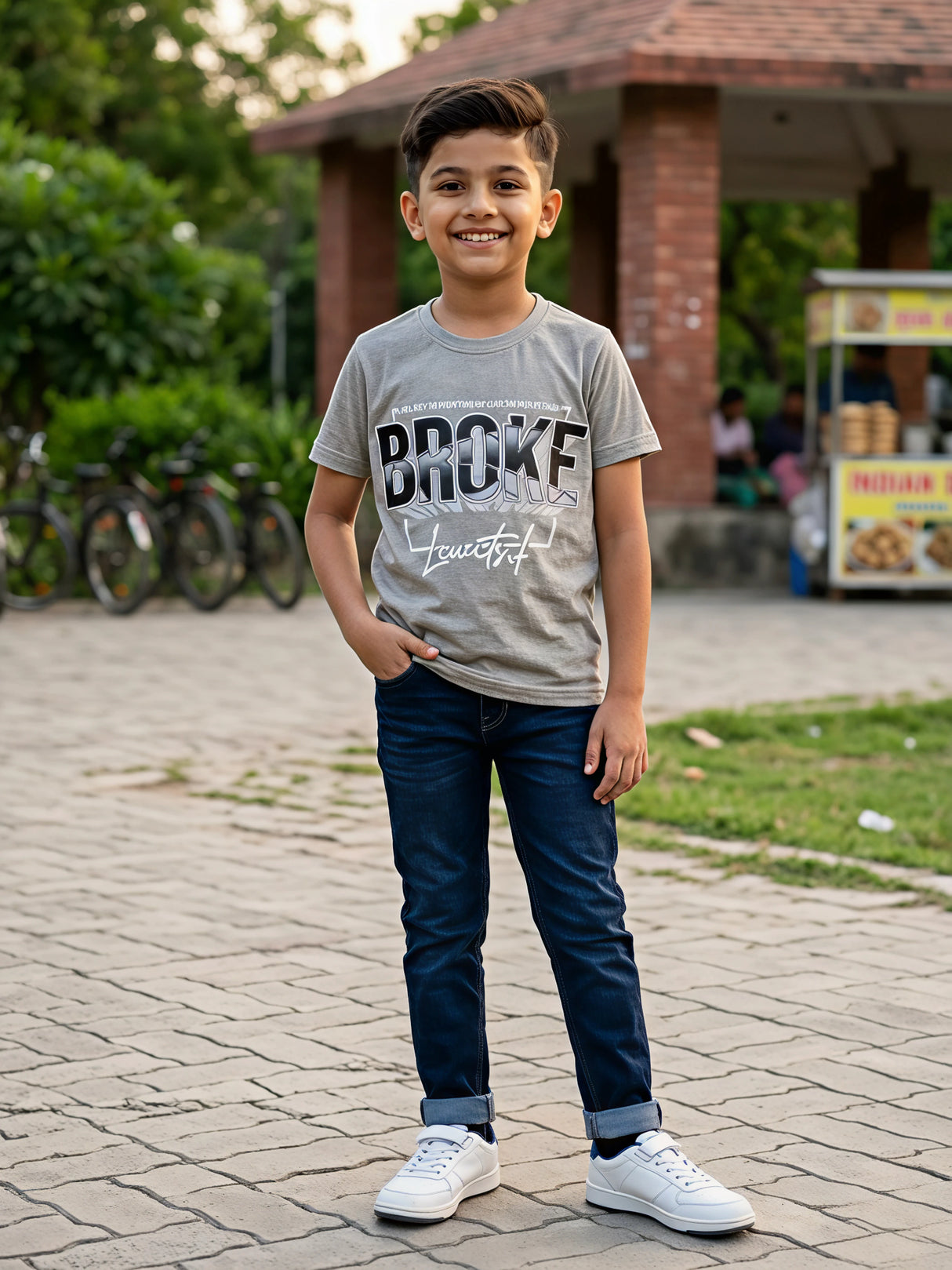 Boy's Stylish Grey Graphic Print Cotton T-Shirt