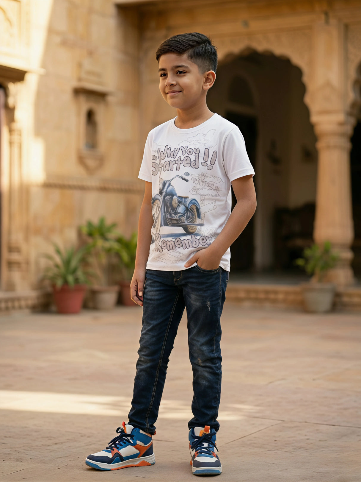 Boys' White "Remember Why You Started" Motorcycle Graphic T-Shirt