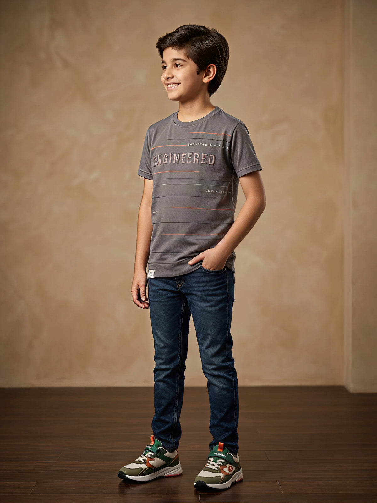 Boys Dark Grey "Engineered" Graphic T-Shirt