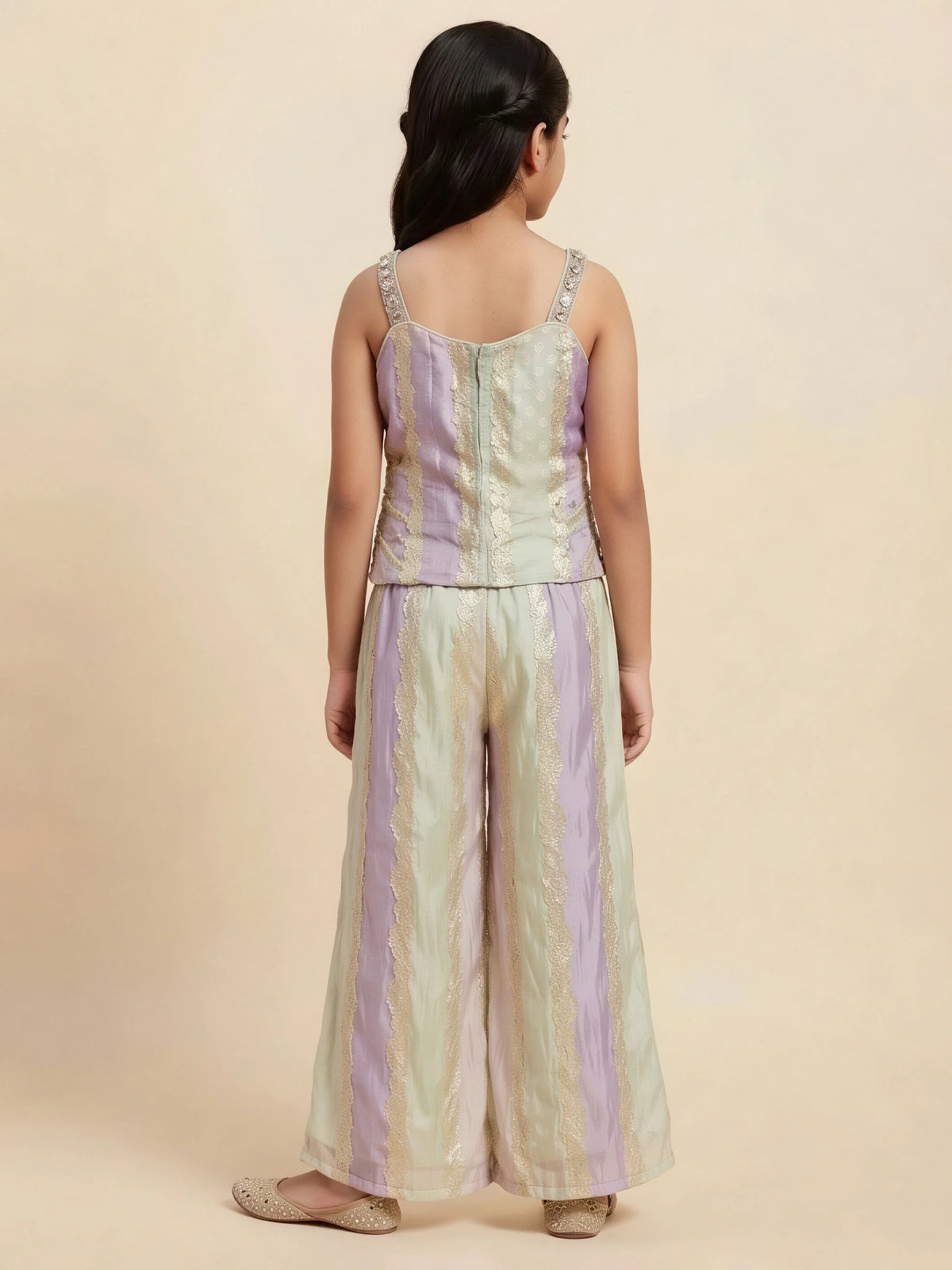 Multi Colour Embellished Plazzo Set for Girls