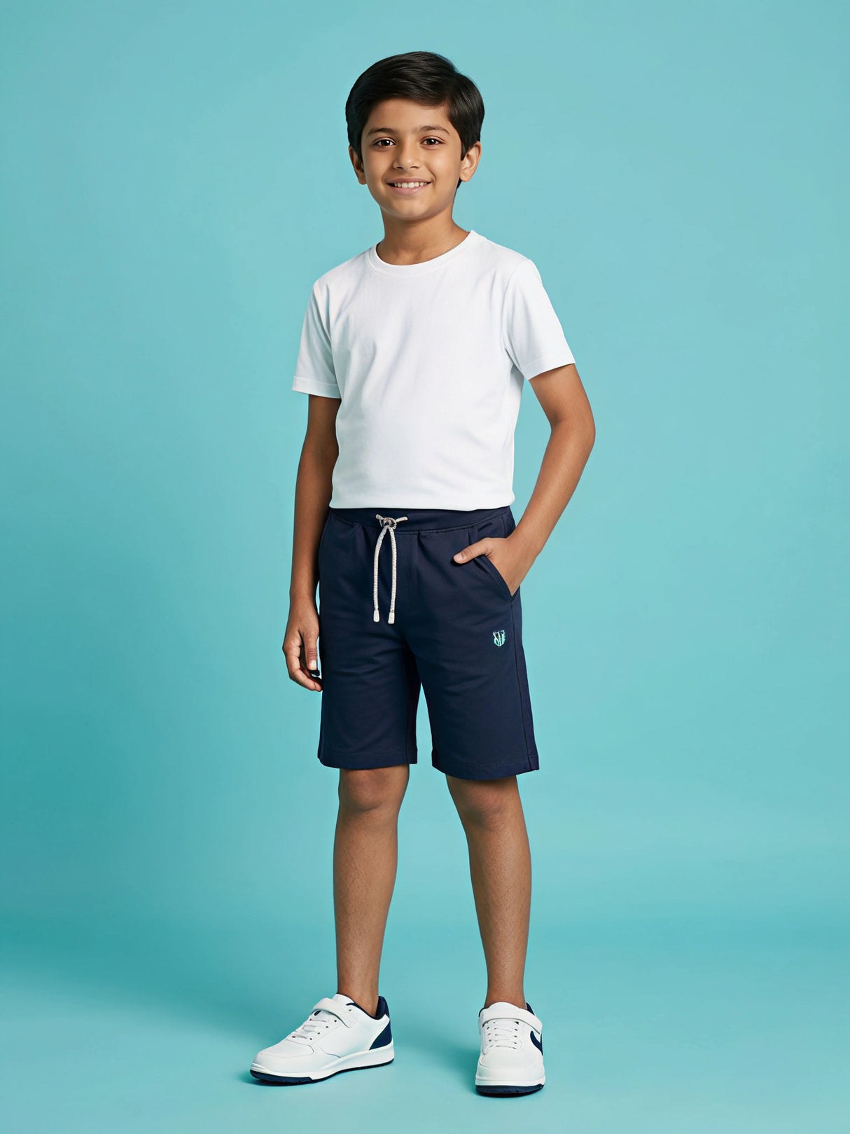 Boys' Navy Blue Cotton Athletic Shorts