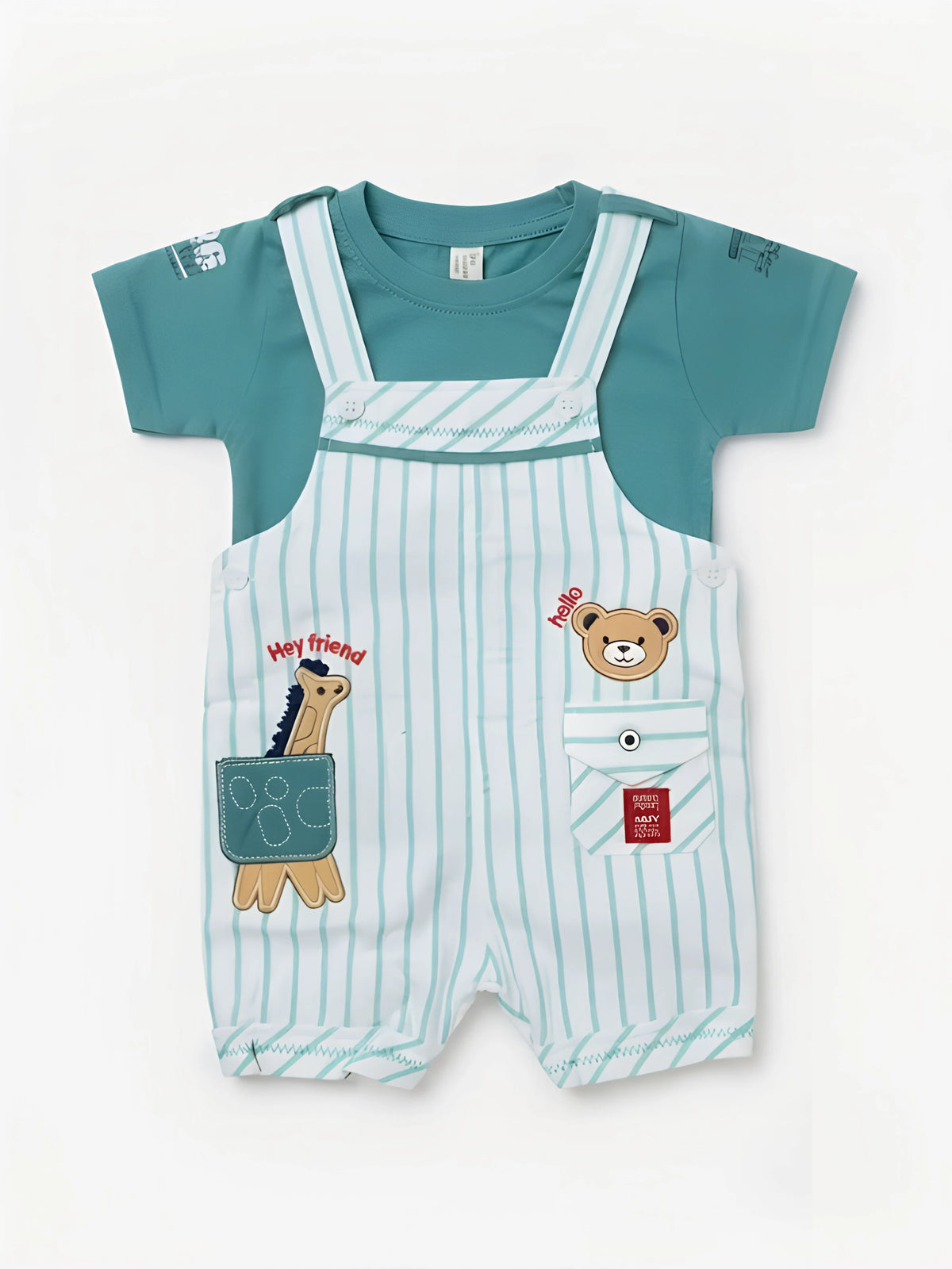 Infant Boys Green Striped Dungaree Set.