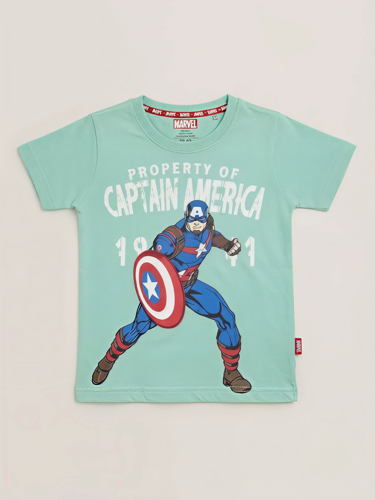 Boys Green Captain America Printed T-Shirt