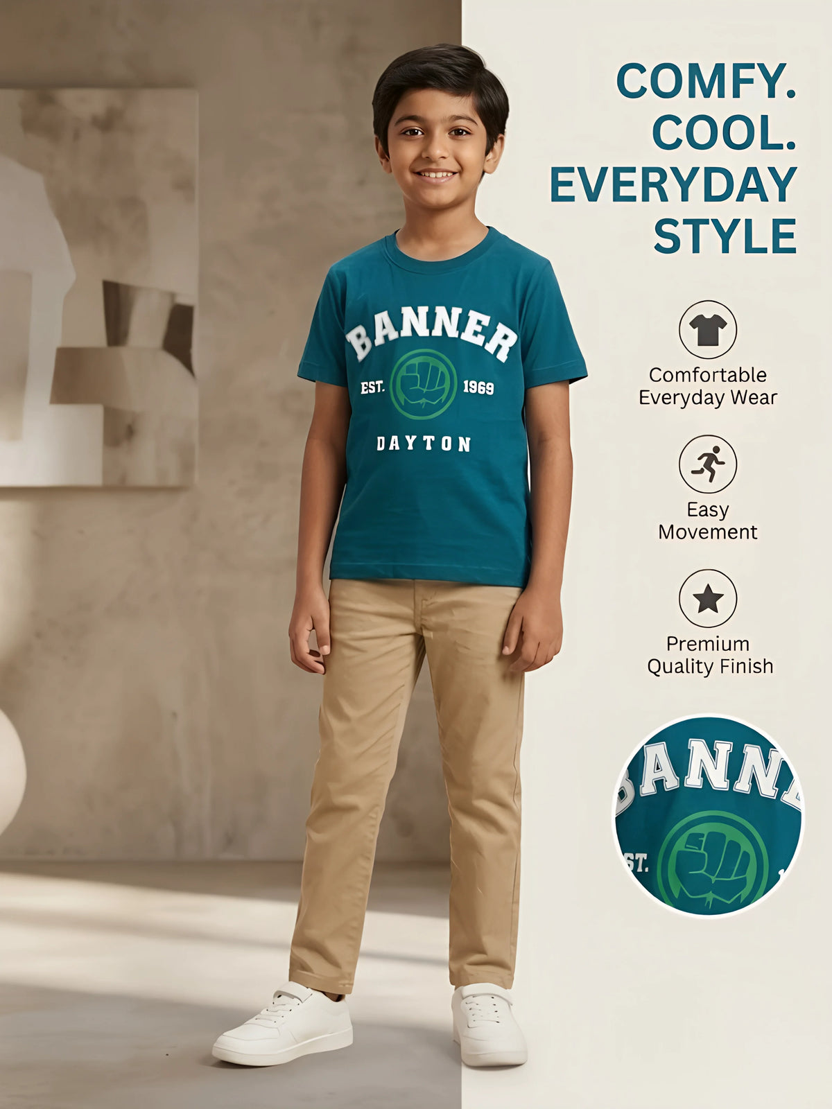 Boys Teal Green Graphic Print T-Shirt