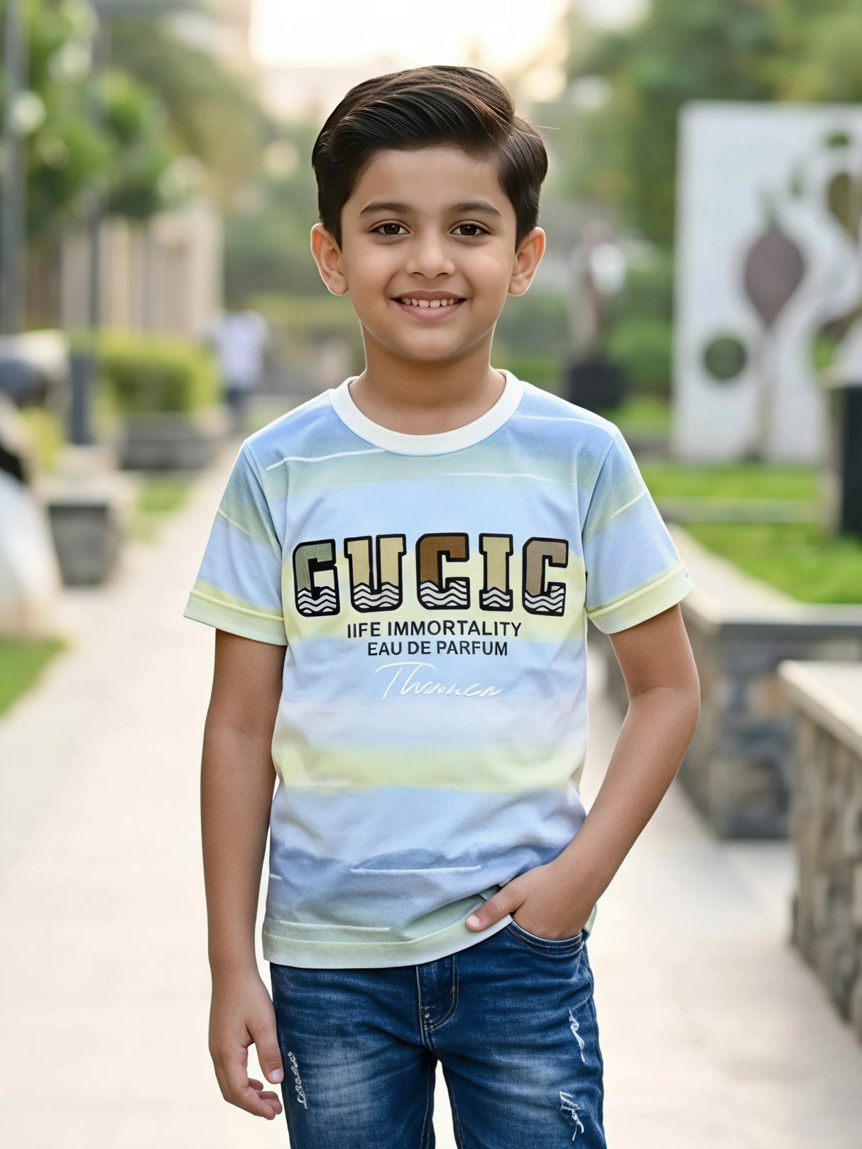 Boys Yellow Ombre Graphic Print T-Shirt