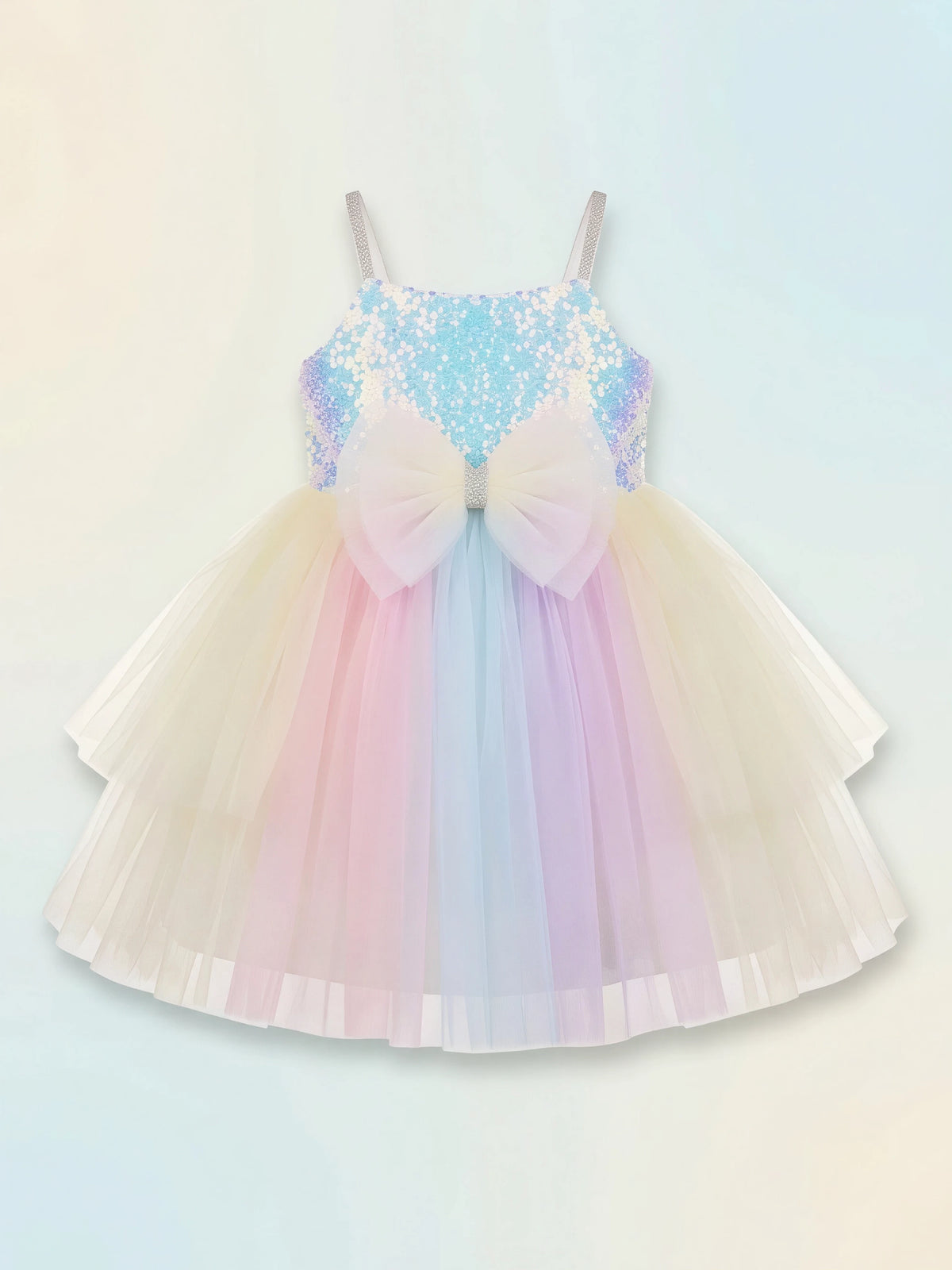 Girls Multicolor Sequin Rainbow Party Wear Frock.