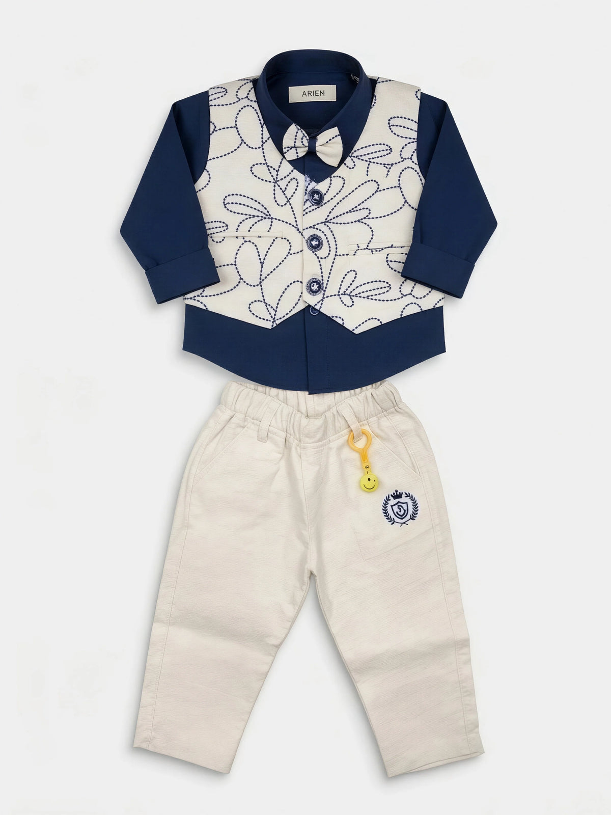 Boys Navy Blue Waistcoat Set with Embroidered Vest