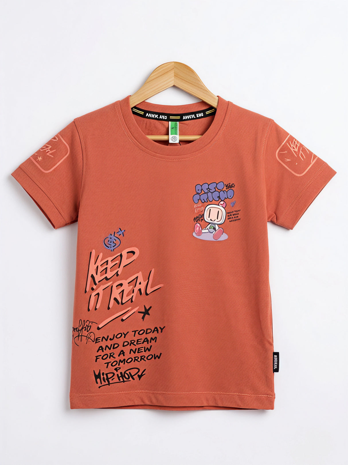 Boys Orange Graphic Cotton T-Shirt - "Keep It Real"