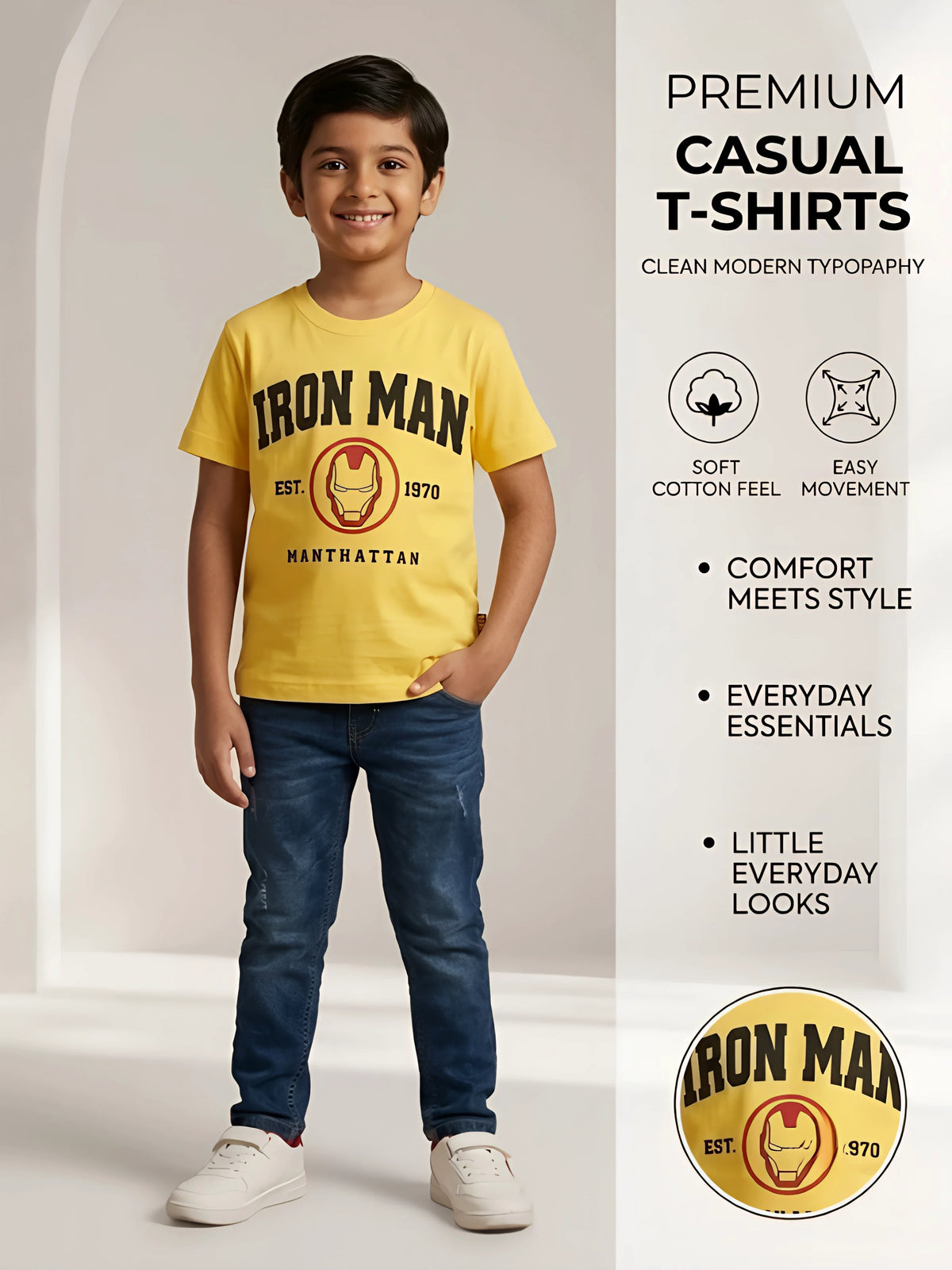 Boys Yellow Iron Man Graphic T-Shirt