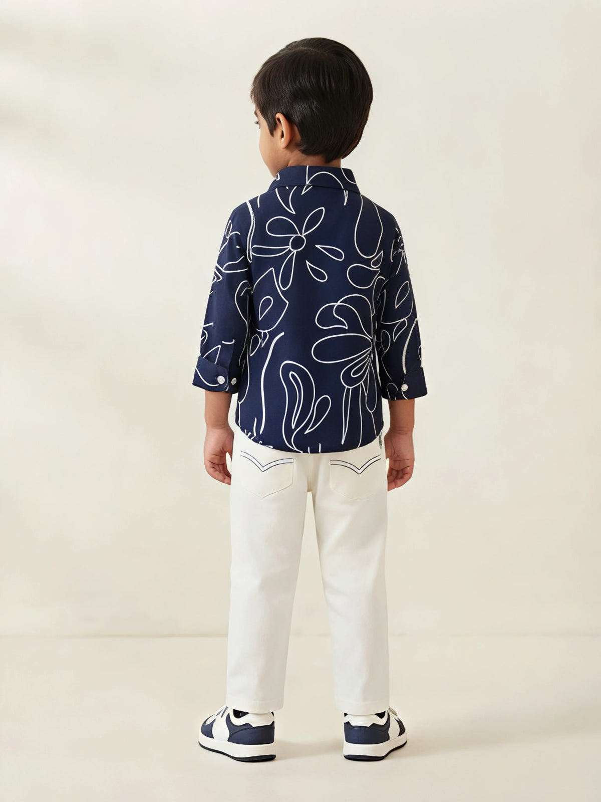 Boys Navy Blue Abstract Print Shirt and Trousers Set