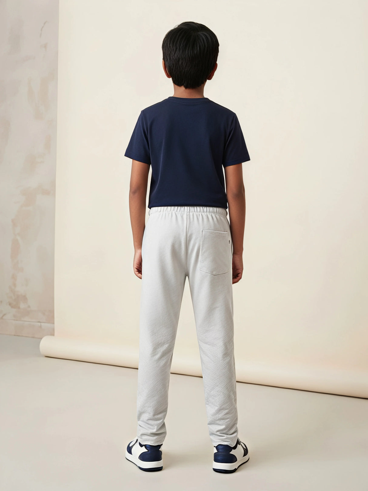 Boys Light Grey Casual Trackpants with Drawstring Elastic Waist