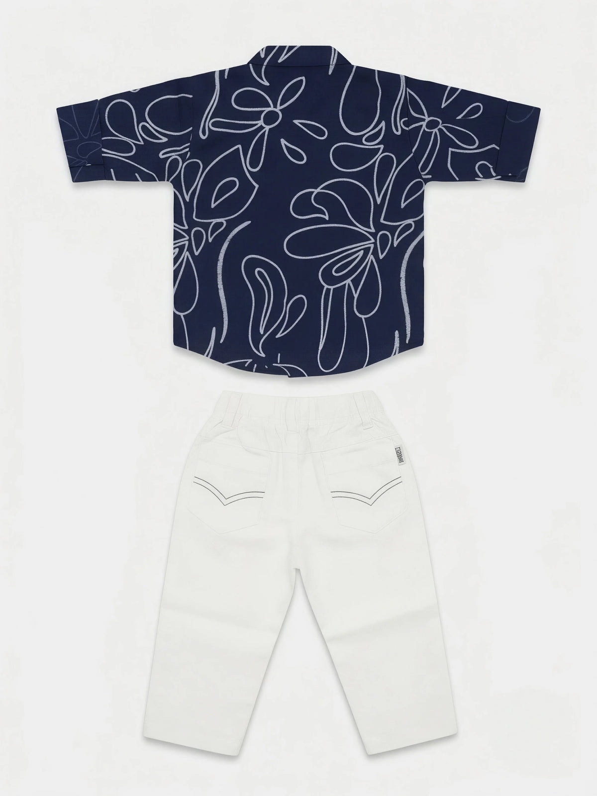 Boys Navy Blue Abstract Print Shirt and Trousers Set