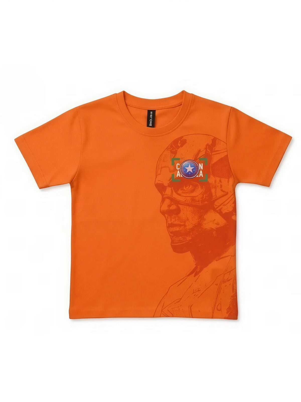Orange Graphic Print Round Neck T-Shirt Kids Casual Wear