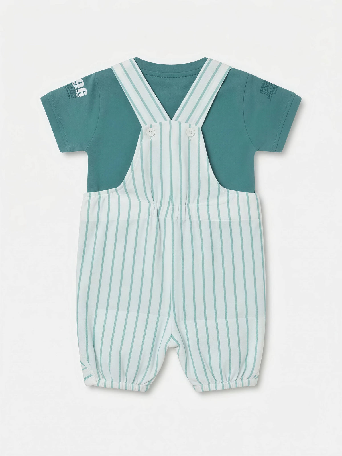 Infant Boys Green Striped Dungaree Set.
