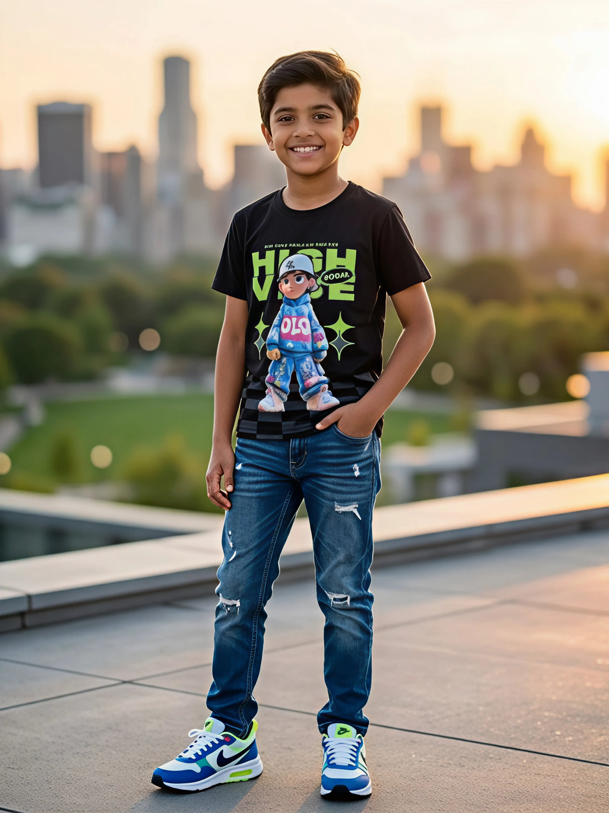 Boys Black High Vibe Graphic Print T-Shirt