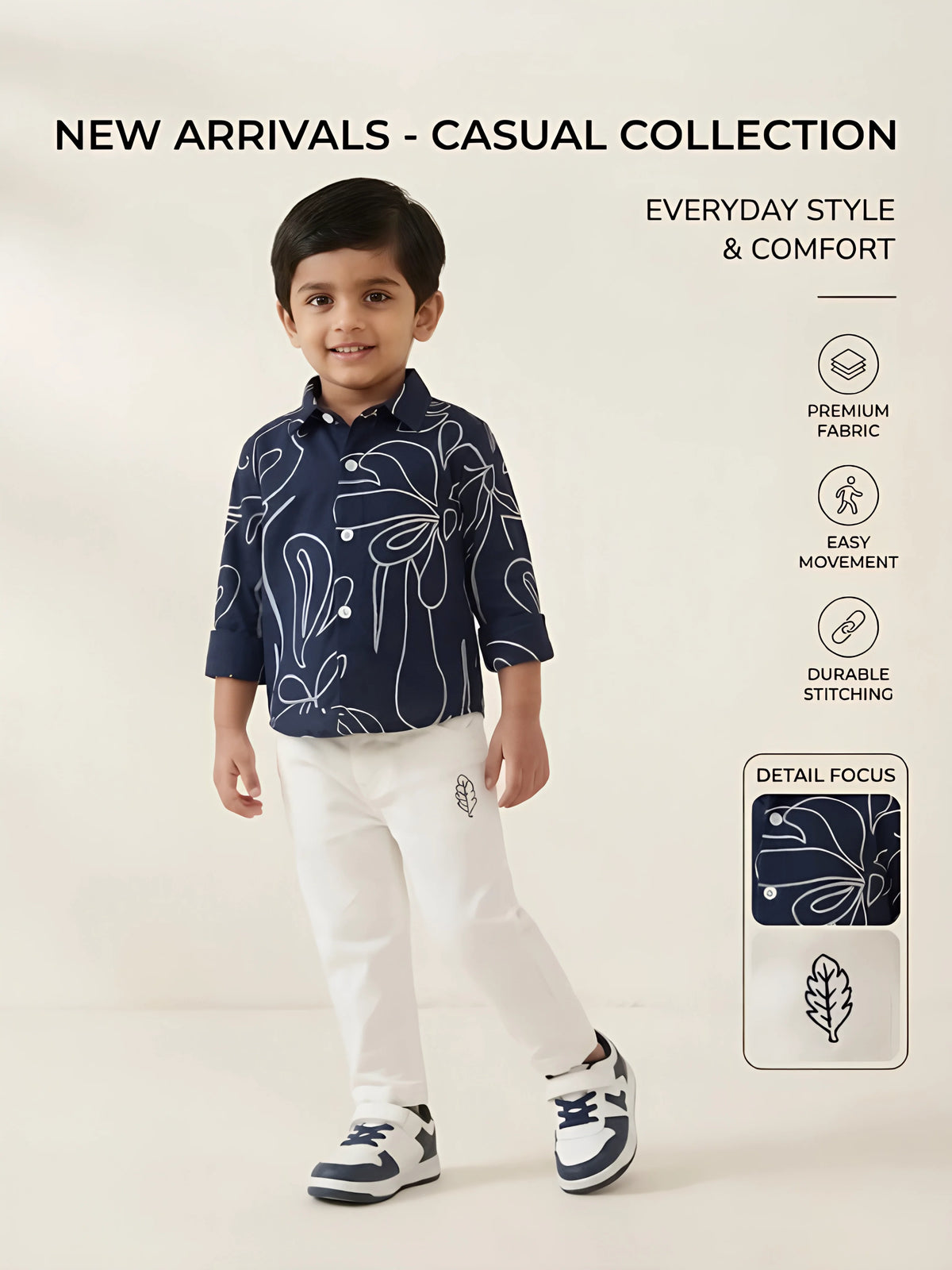 Boys Navy Blue Abstract Print Shirt and Trousers Set