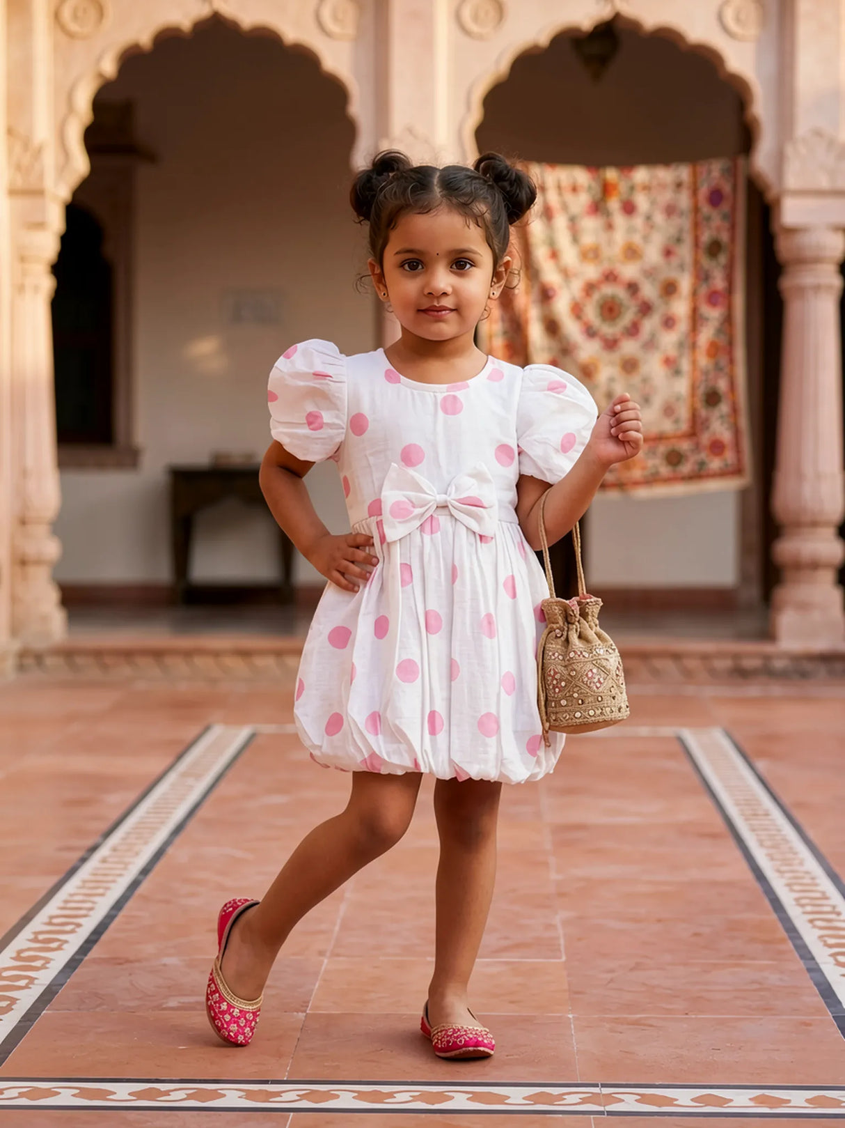 Pink Polka Dot Bubble Frock for Baby Girls