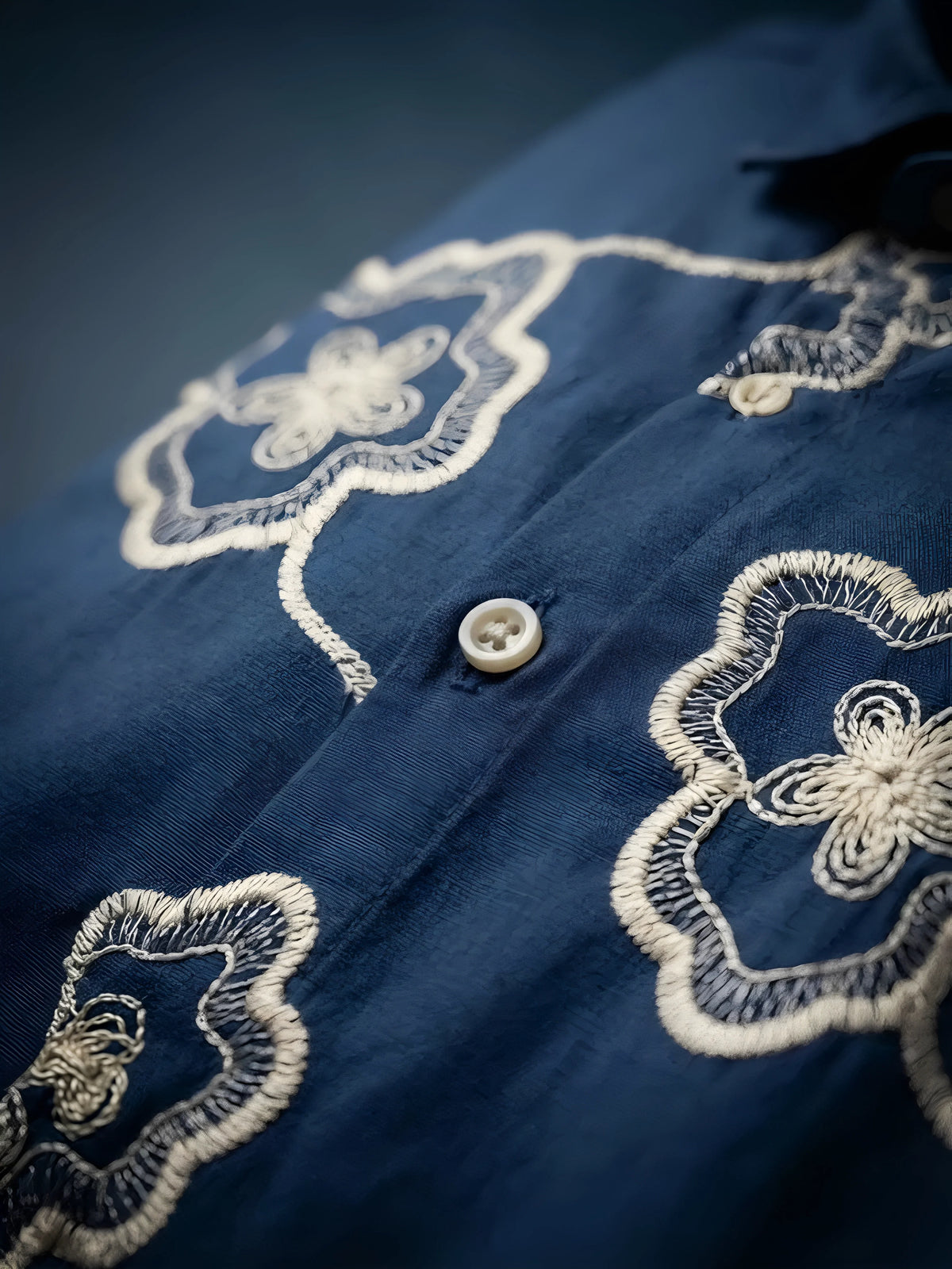 Boys Navy Blue Floral Print Shirt and Beige Trousers Co-ord Set