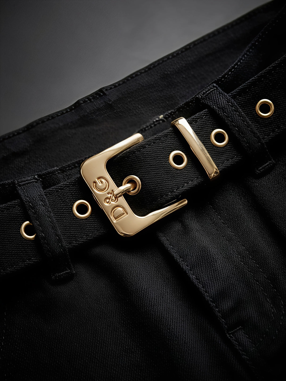 Girls Black Wide Leg Jeans with Eyelet Belt