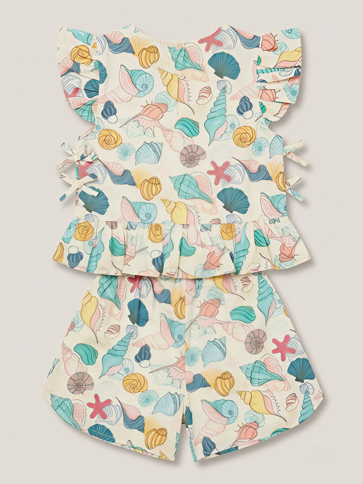 Girls Mint Green Sea Shell Printed Shorts Set.