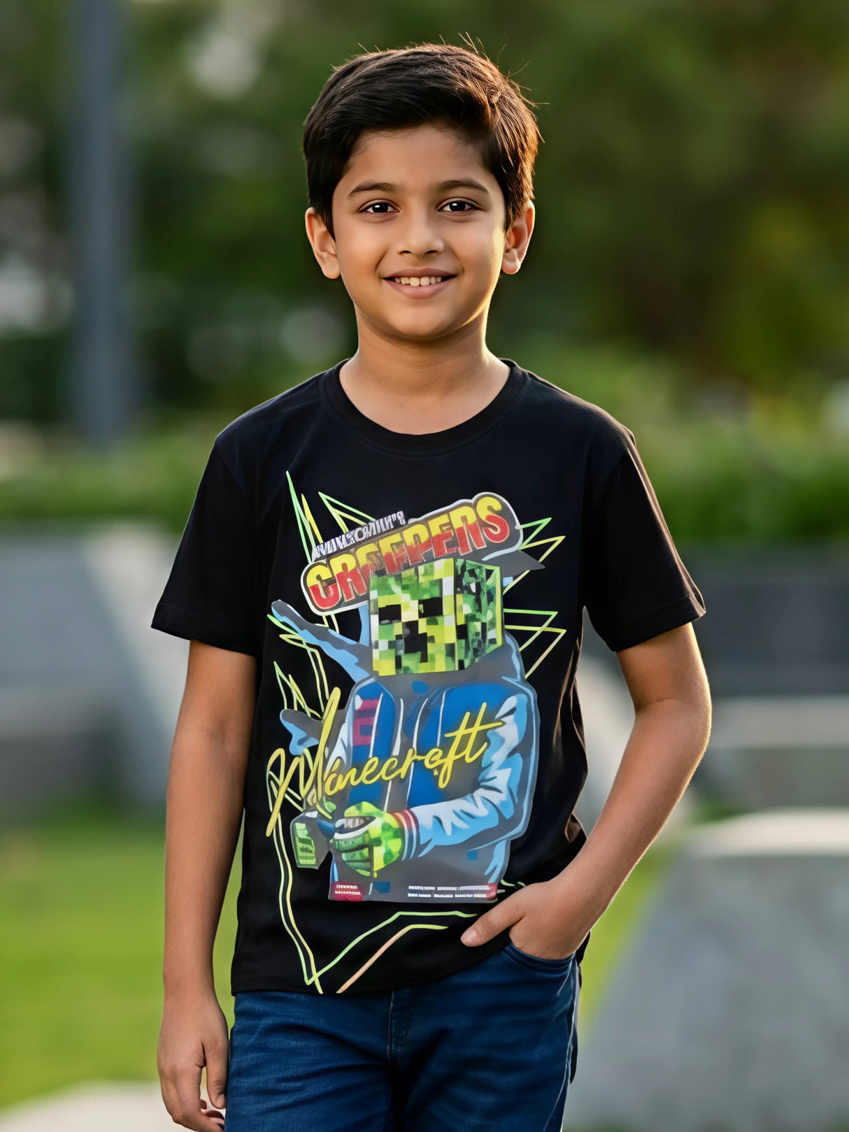 Boys Black Minecraft Creeper Graphic T-Shirt