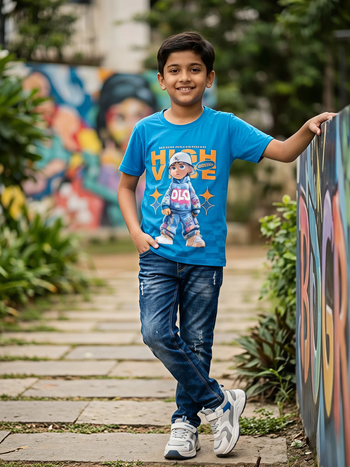Boys Blue High Vibe Graphic Cotton T-Shirt
