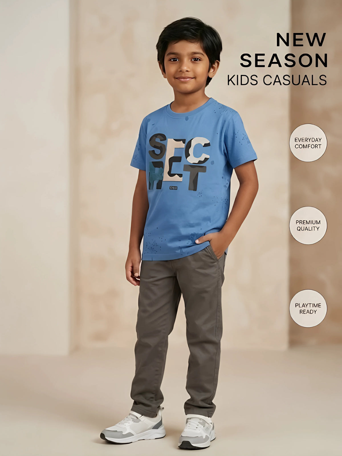 Blue Graphic Print Cotton T-Shirt Kids Casual Wear