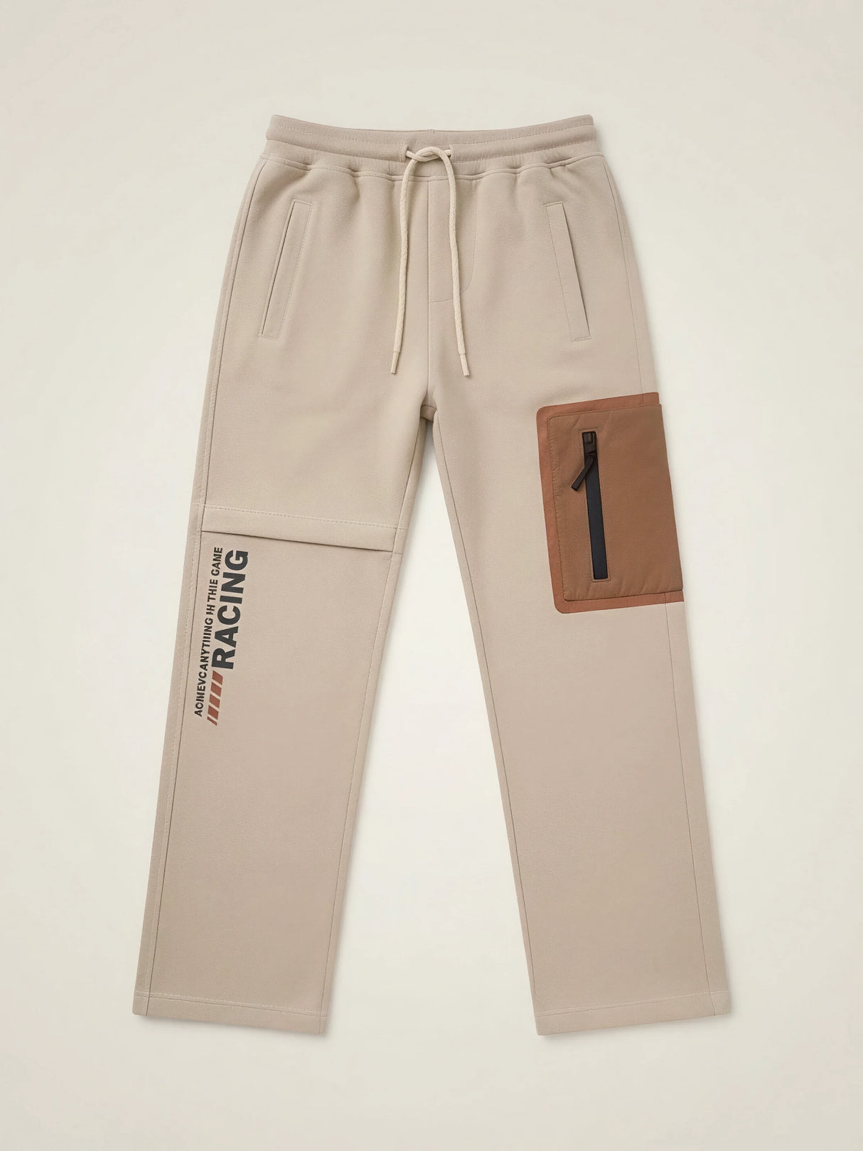 Boys Cream Stylish Cargo Track Pants with Drawstring & Pocket Detail
