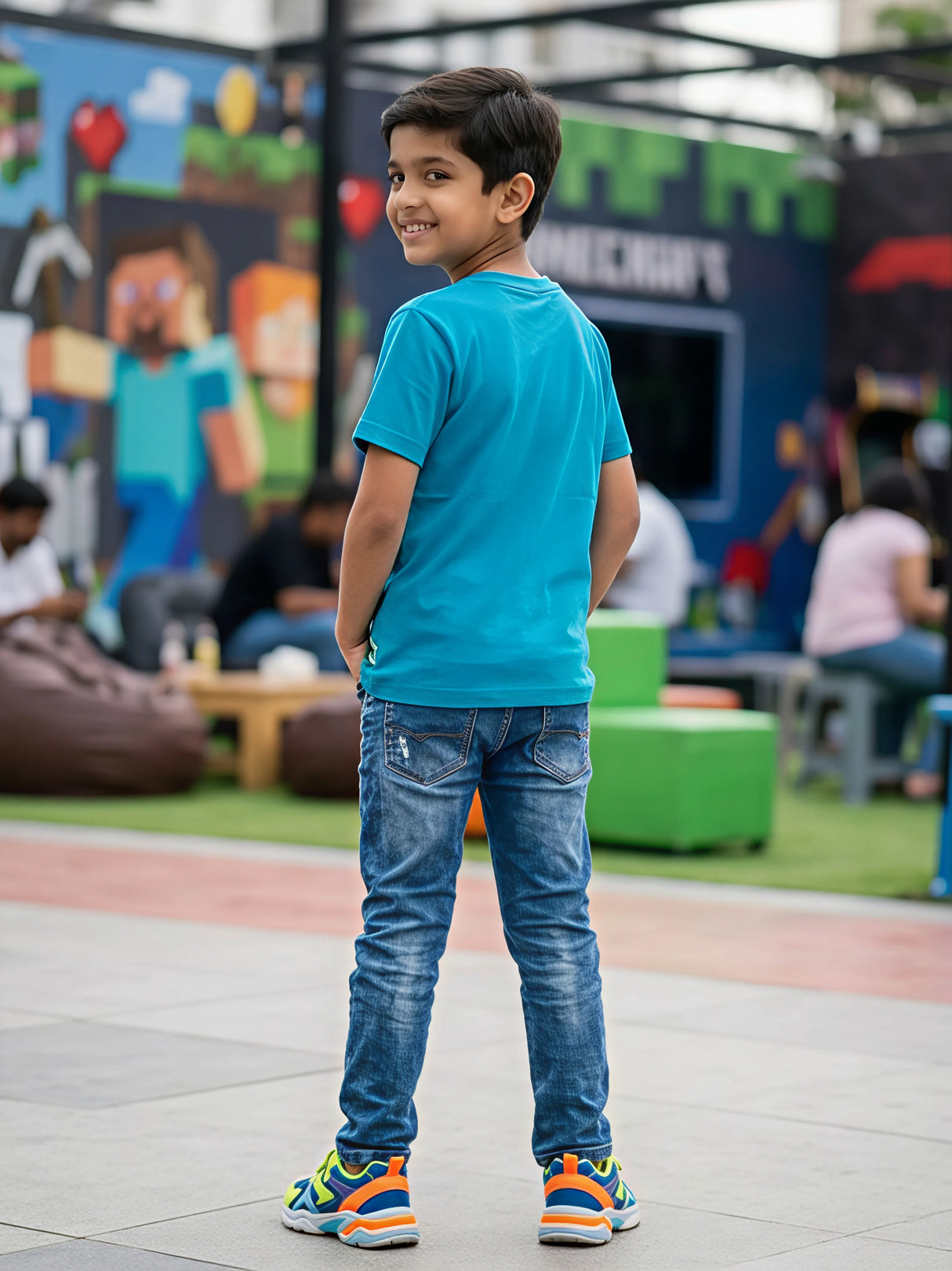 Boys Blue Minecraft Creeper Graphic T-Shirt