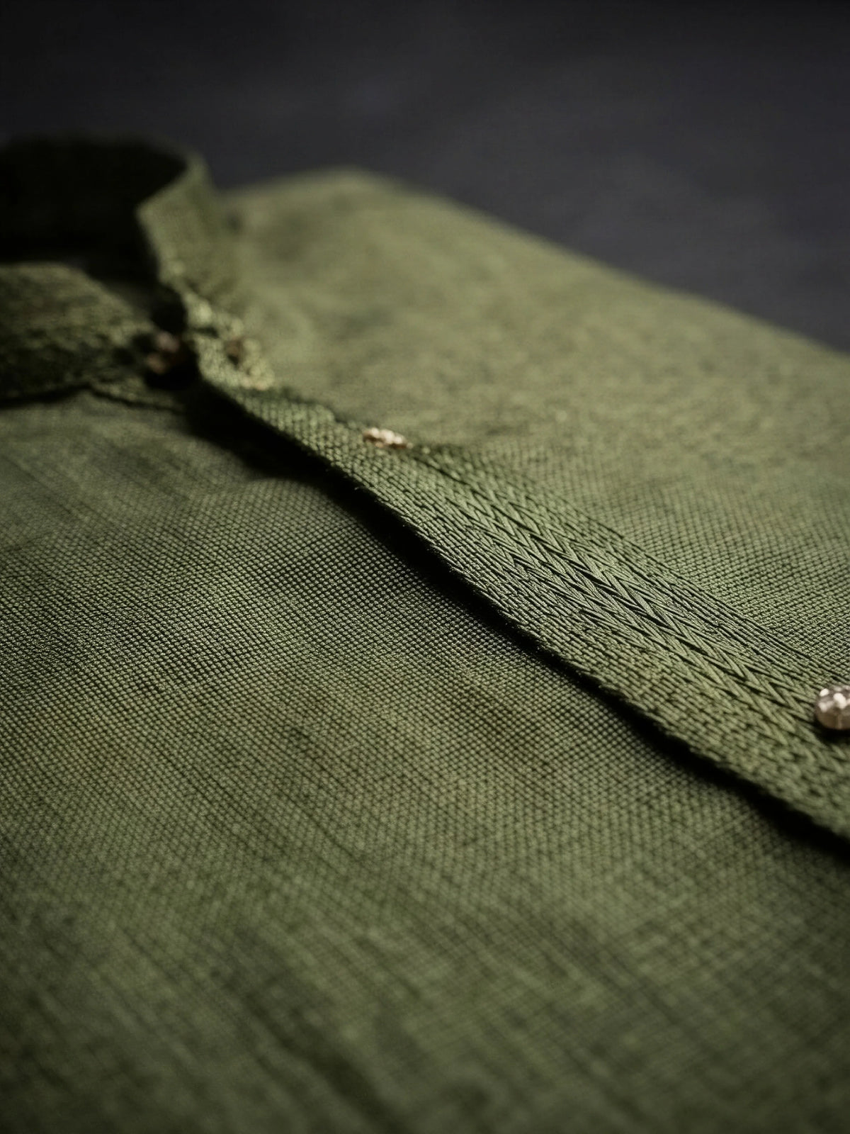 Green Solid Cotton Linen Kurta Pajama Set for Boys