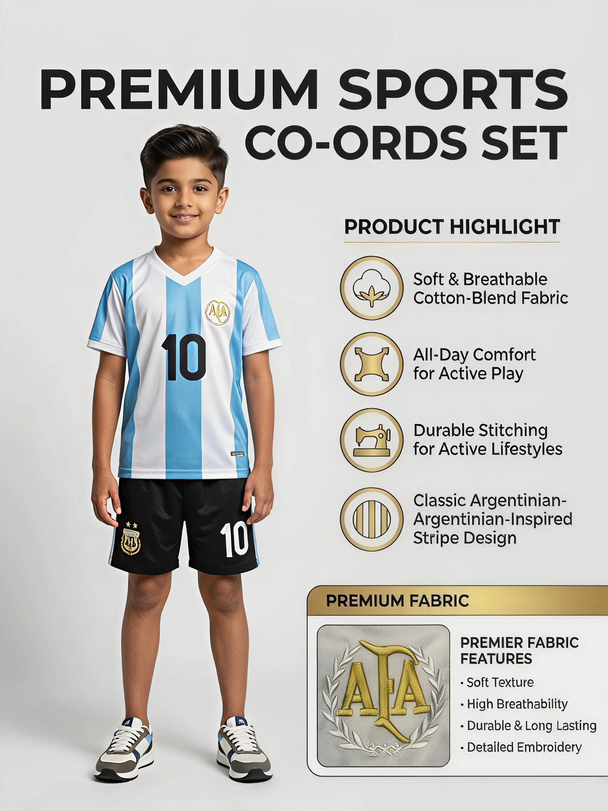 Boys White & Blue Football Jersey Coordinate Set - Match Ready.